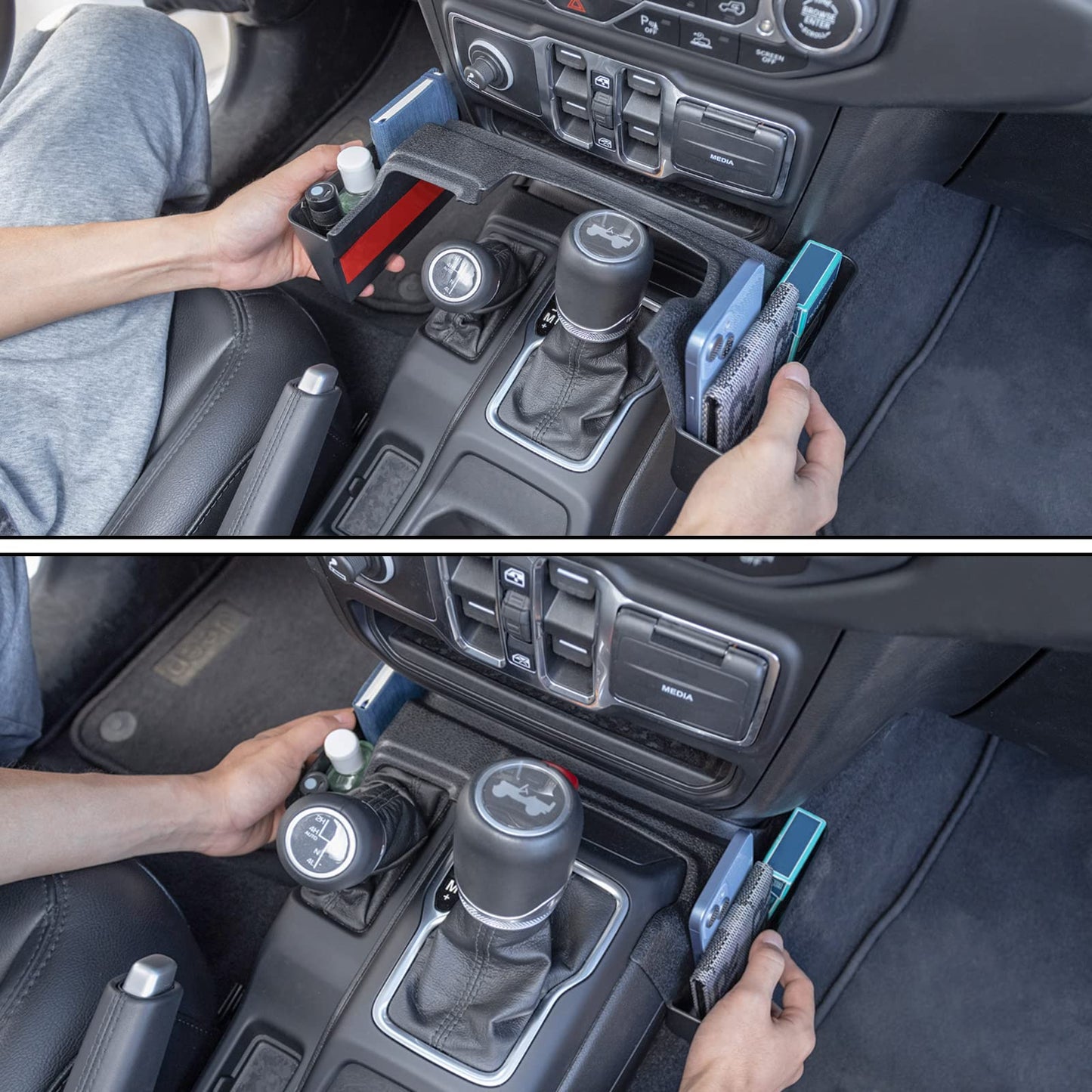 Center Console Gear Shift Organizer Tray Compatible with Jeep Wrangler JL/JLU 2018-2023 2024 2025 and Jeep Gladiator JT Truck 2020-2022 2023 2024 2025 Storage Box Accessories (Not for JK/JKU)