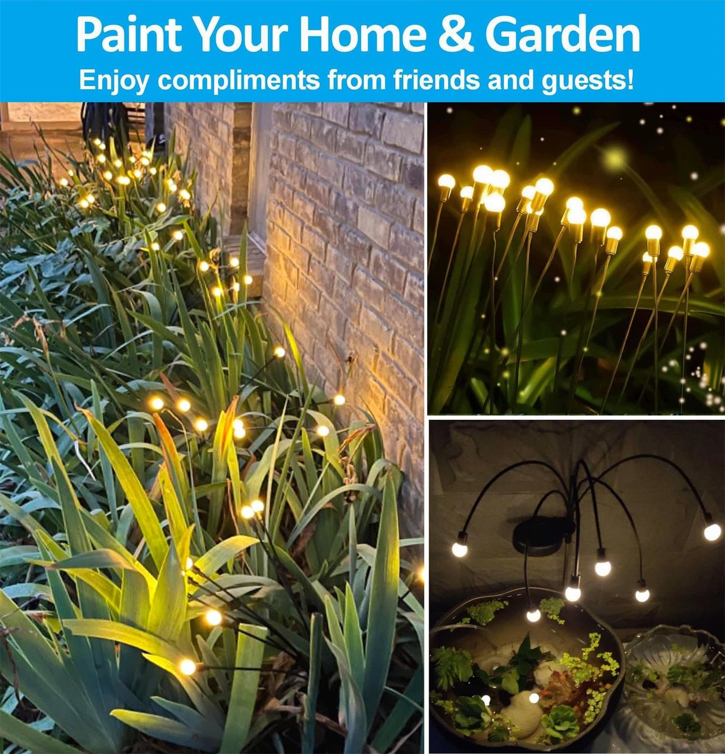 4Count Solar Lights Outdoor Waterproof IPX5, Solar Garden Lights Wind Swaying Lights, Firefly Light Outdoor Solar, Outdoor Christmas Lights, for Yard Lawn Pathway Decoration Lighting, WarmYellow