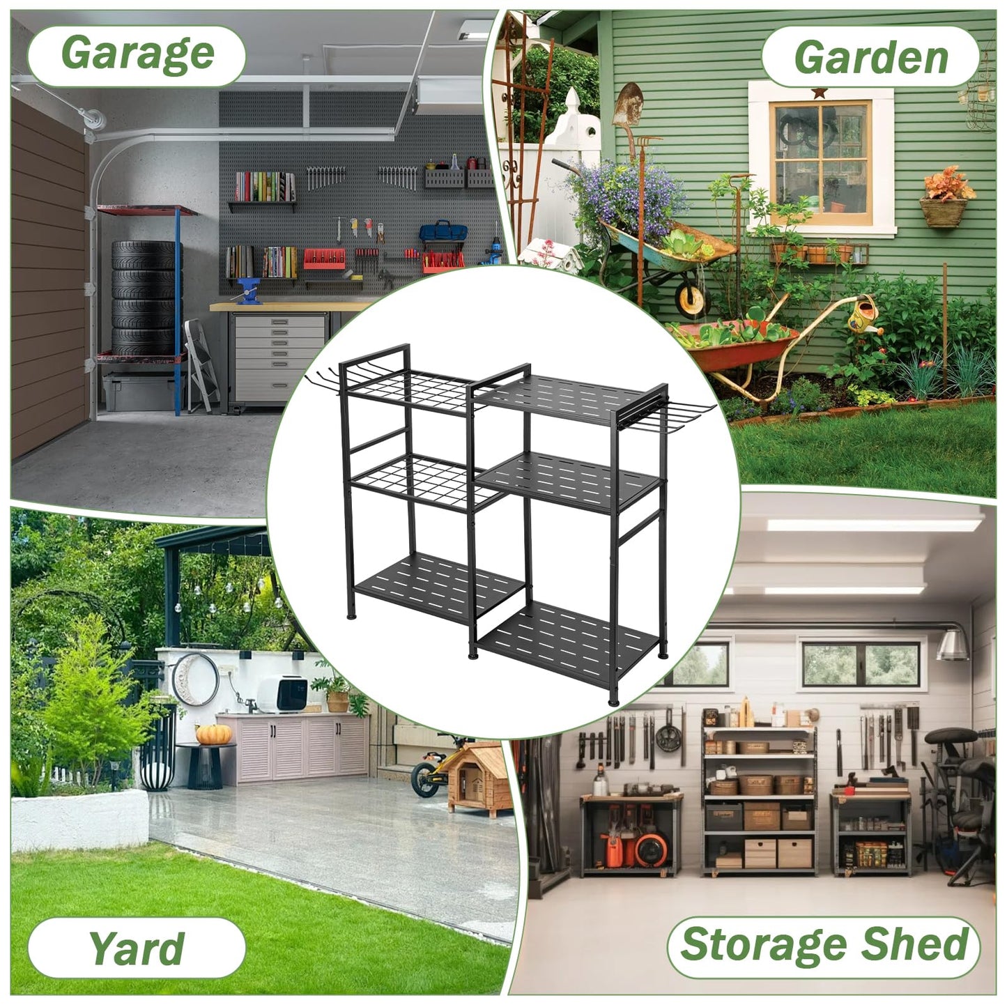 BQKOZFIN Garden Tool Storage Rack, Garden Tool Organizer for Garage, Up to 35 Long-Handled Tools/Rakes/Brooms, Heavy Duty Steel Garden Tool Stand for Shed, Outdoor, Home, Black (Large-Garden Tool)