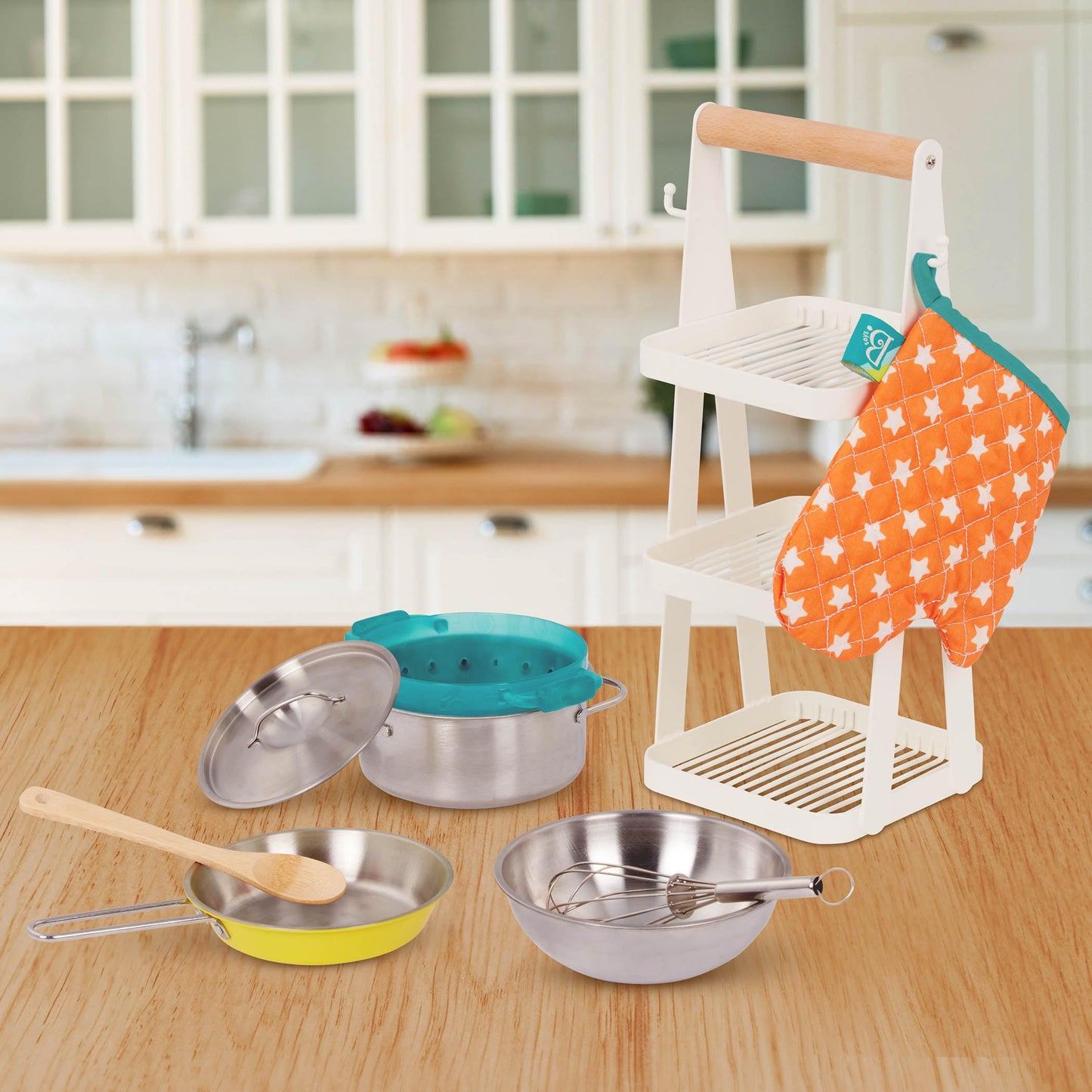 B. Toys – Mini Chef Pot & Pan Playset – Pretend Play Kitchen Accessories – Includes Pot, Pan & Role – Play Cookware – Cooking Toys for Kids – Pretend Play Set – 3+ Years (9 Pieces)
