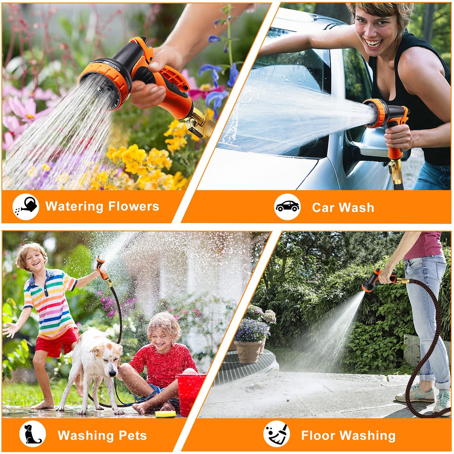 100FT Expandable Garden Hose with 10 Function Spray Nozzle,Flexible Lightweight Water Hose with 3/4”Solid Brass Fittings, Durable 4-Layers Latex,Expanding Retractable Gardening Pipe for Outdoor