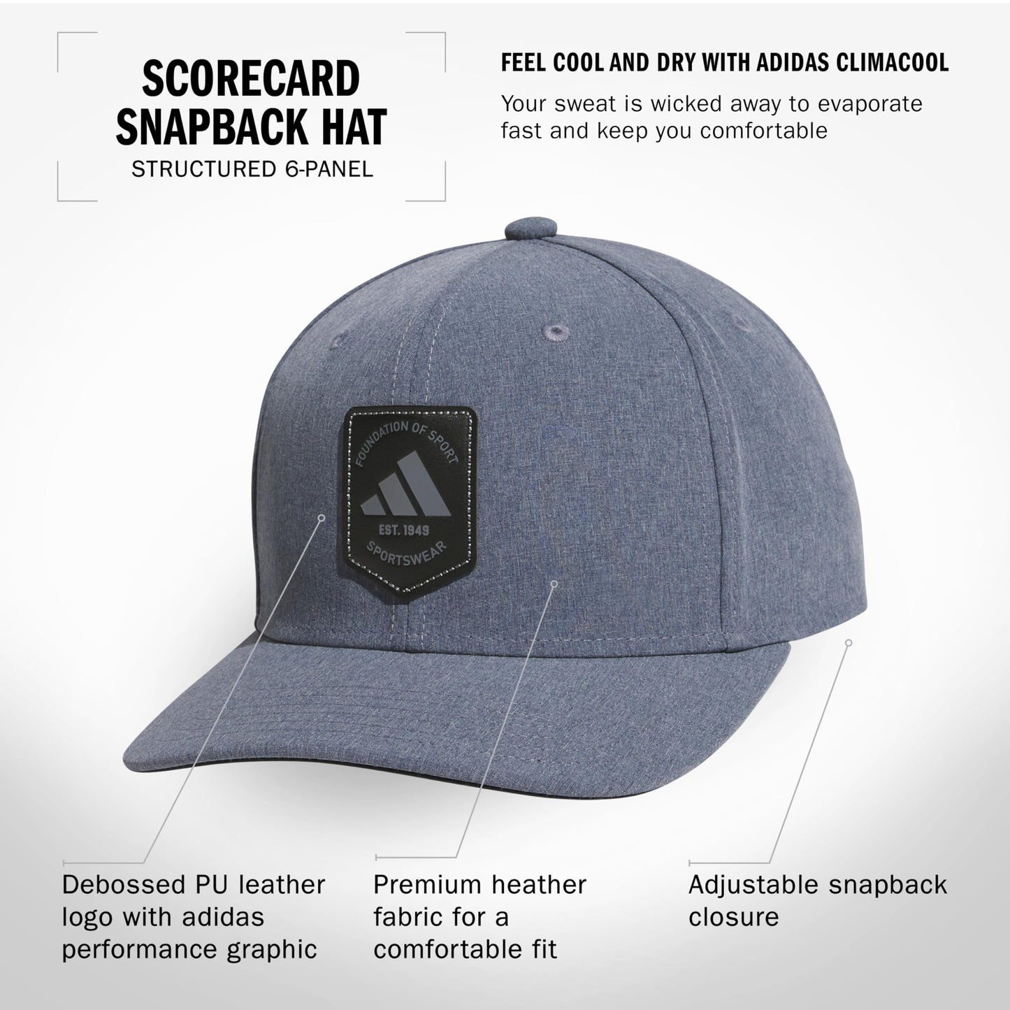 adidas Men's Scorecard Snapback Cap, Dark Blue/Black/Grey, One Size Fits All