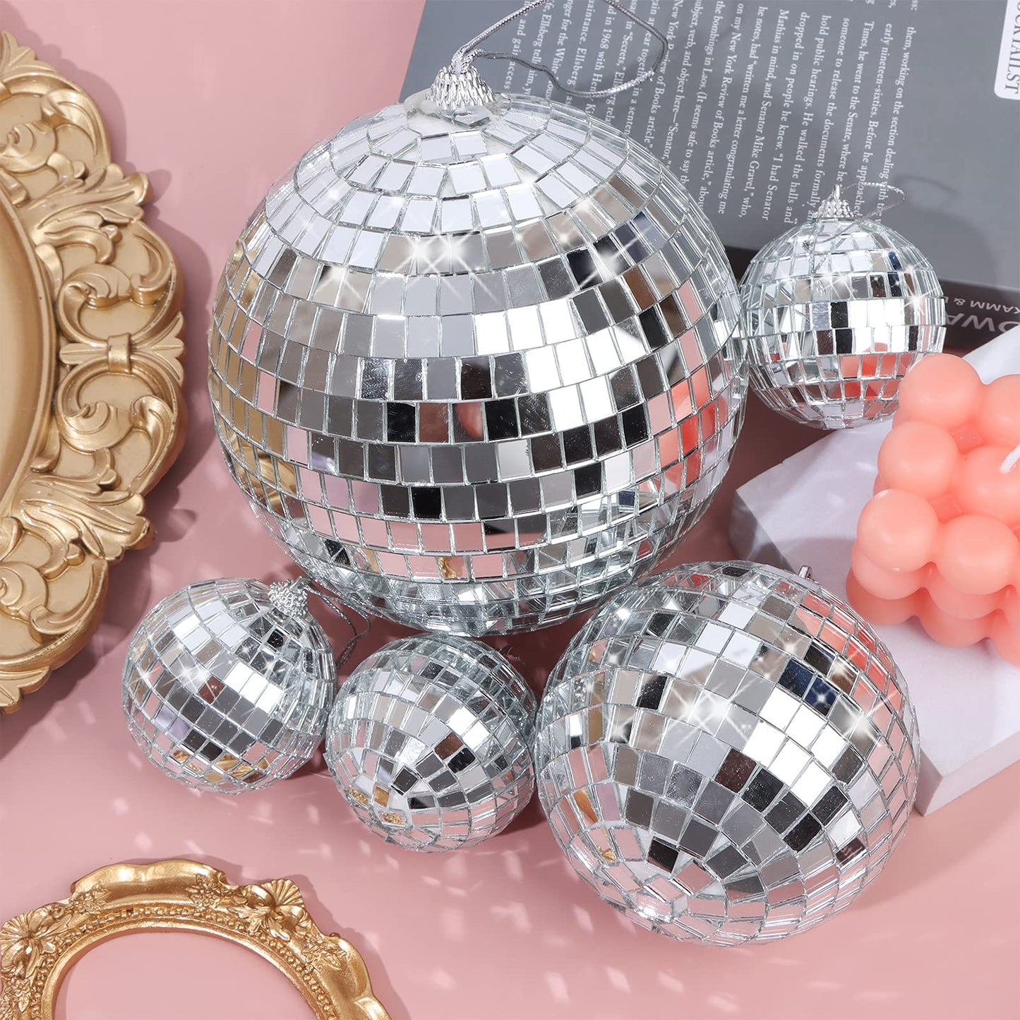 8 Pieces Mirror Disco Balls Silver Hanging Disco Light Mirror Ball for Retro Party, Fun Party, Home Bands Decorations