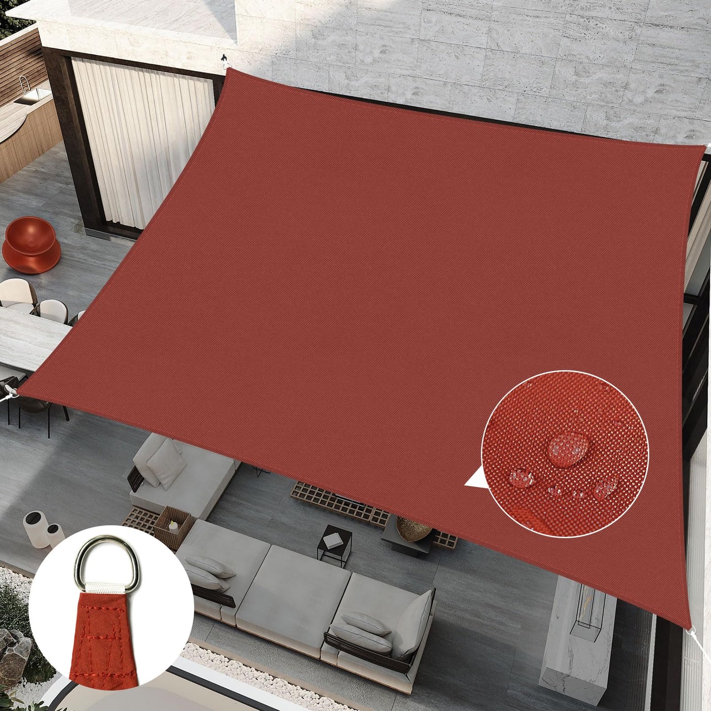RICHIE Upgrade 12'x12' Sun Shade Sail Square Canopy, Water Resistant & UV Block Sunshade for Outdoor Patio Lawn Beach Garden Carport Backyard Deck Pergola, Rust Red