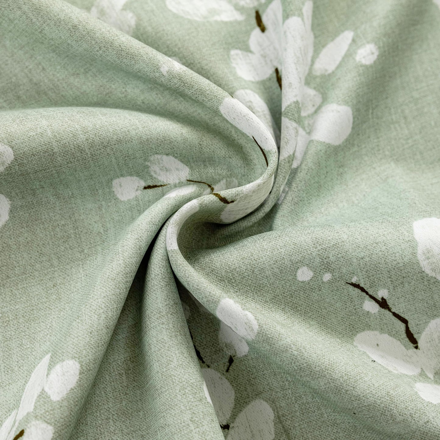 FMFUNCTEX 100% Blackout Curtains 84 Inch Long for Living Room Green and White Floral Blossom Print Curtains Farmhouse Thermal Insulated Drapes for Bedroom Grommet Window Curtains 2 Panels Sage Green
