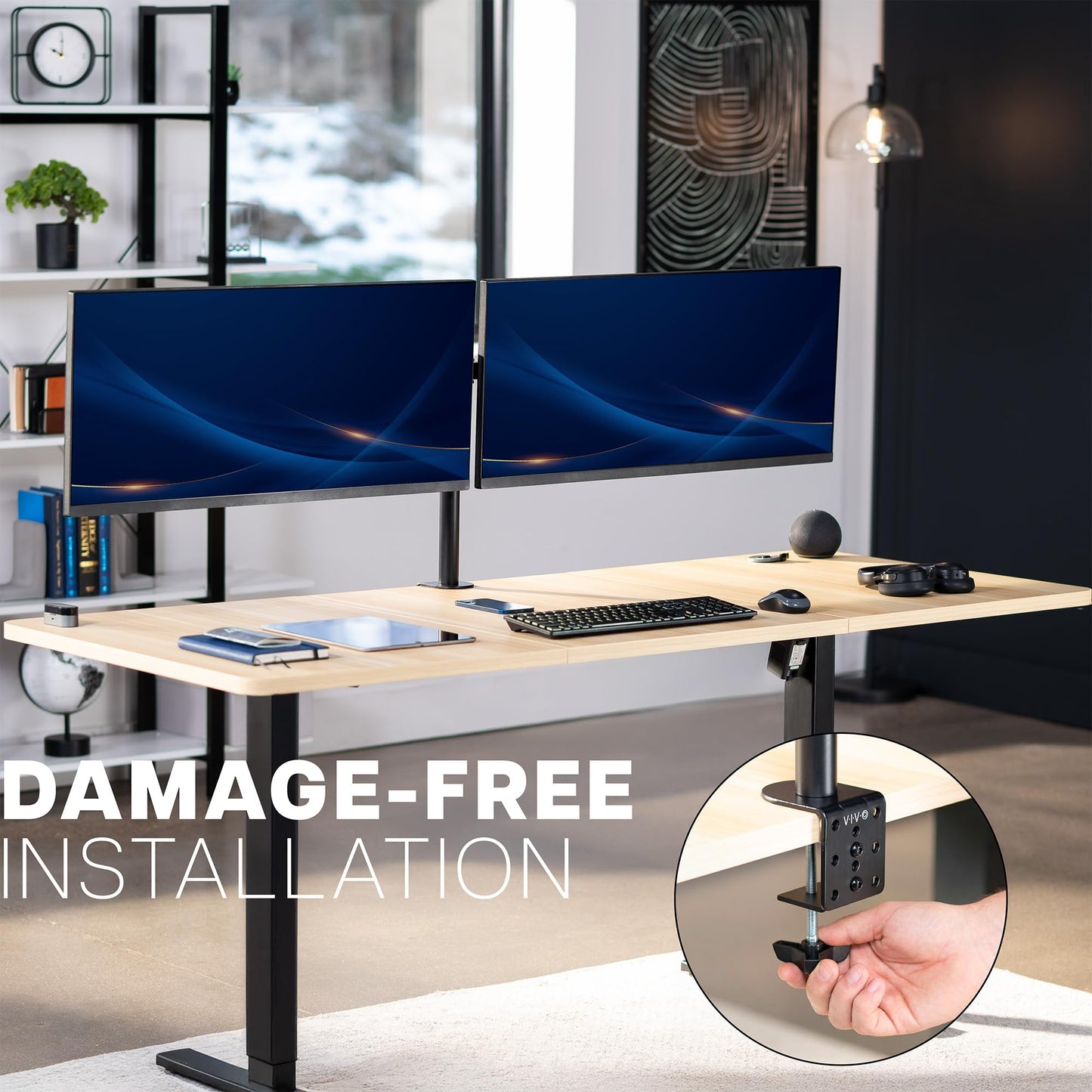 VIVO Premium Dual Ultra Wide LCD LED 27 to 38 inch Monitor Desk Mount, Heavy Duty, Adjustable Telescoping Arms, Flush Wall Setup, Fits 2 Screens, Black, STAND-TS38C