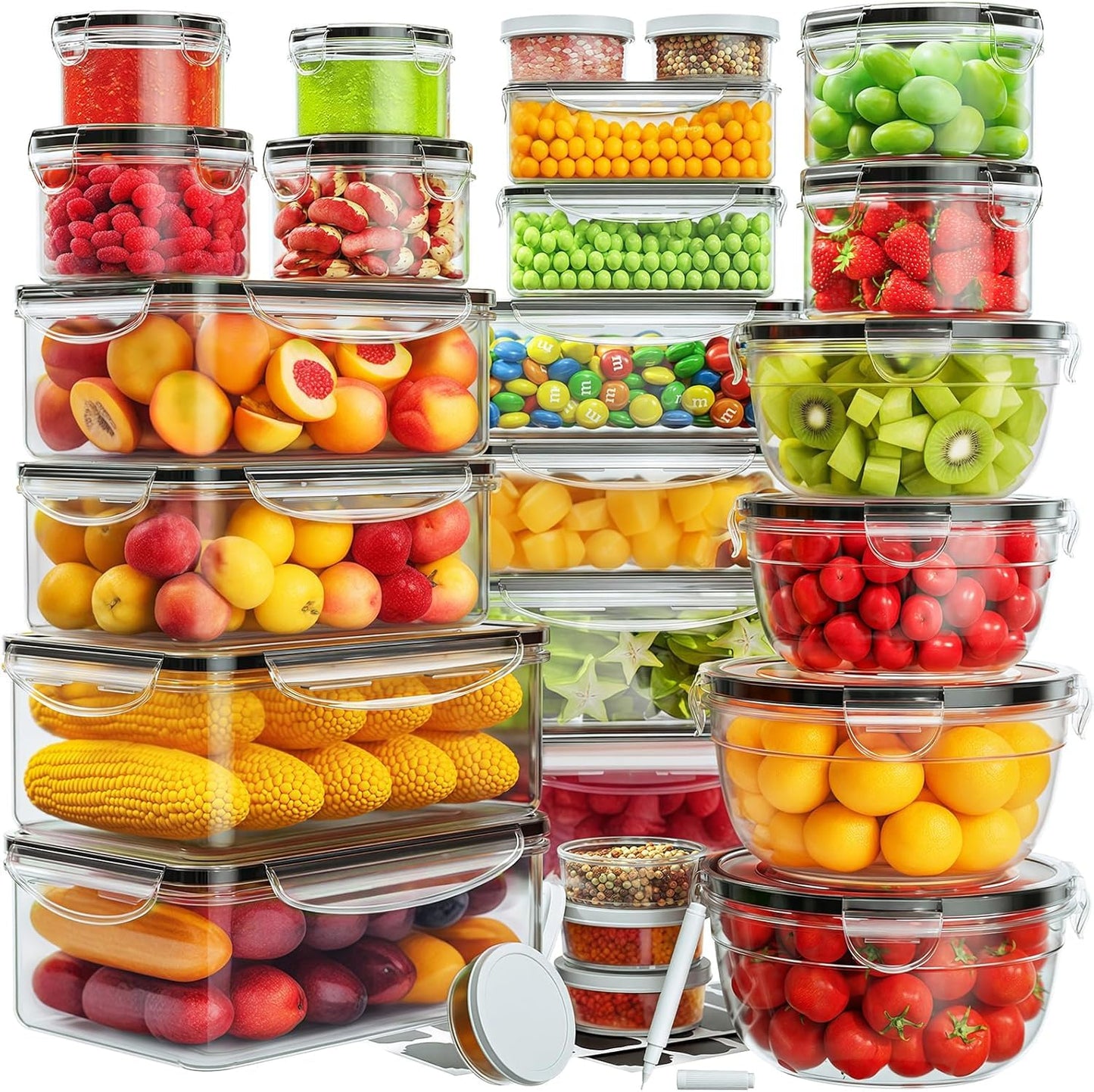 52 PCS Food Storage Containers with Lids Airtight (26 Lids & 26 Containers)-Plastic Leakproof Meal-Prep Container for Kitchen Storage Organization Microwave/Dishwasher Safe with Labels & Pen (26 pcs)