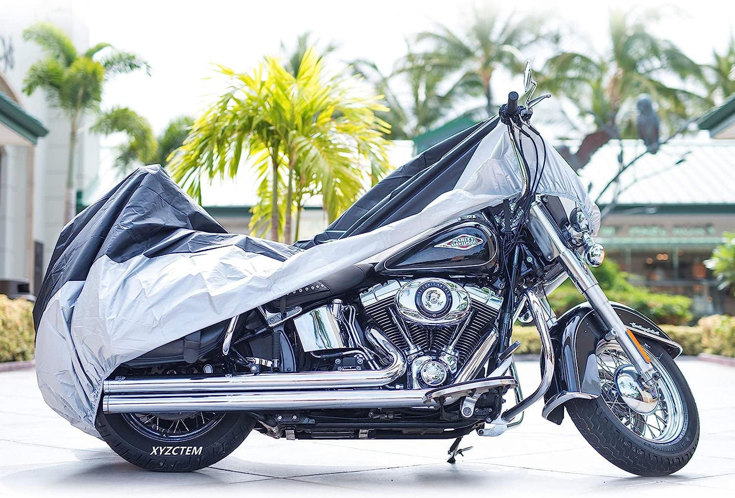 XYZCTEM Motorcycle Cover-All Season Waterproof Outdoor Protection - Precision Fit for 116 inch Tour Bikes, Choppers and Cruisers(XXXL,Black& Sliver)
