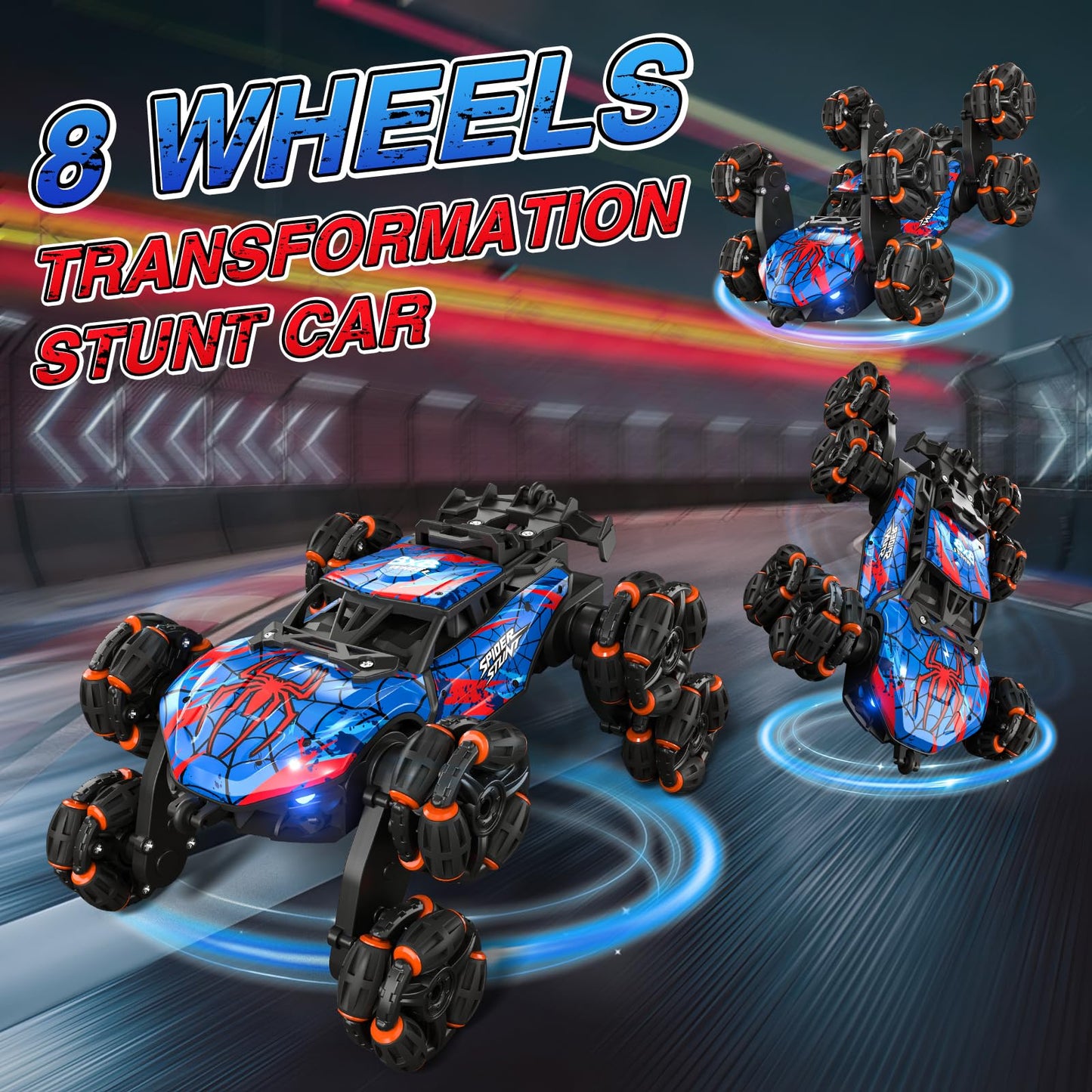 8WD Gesture Sensing RC Stunt Car with Spray & Light & Music for Kids Age 6-8-13, Spider Hand Remote Control Car 2.4Ghz Double-Sided Climbing Drift RC Car Toys Birthday Gift for Boys