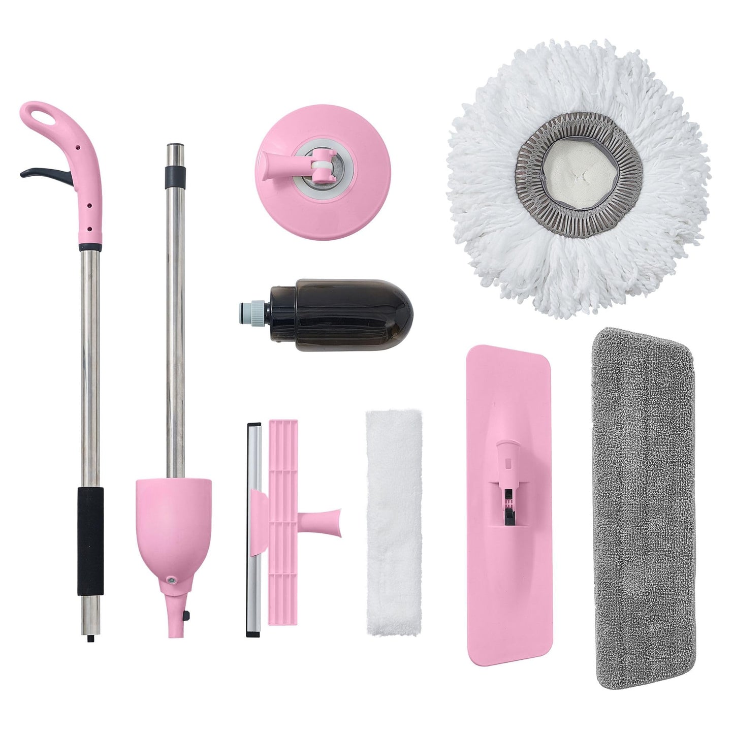 True & Tidy 3-in-1 Multi-Surface Spray Mop Kit with Flat, Round, Squeegee Mop Heads, Refillable Water Bottle, Machine Washable Microfiber Pads for Floor and Glass Cleaning