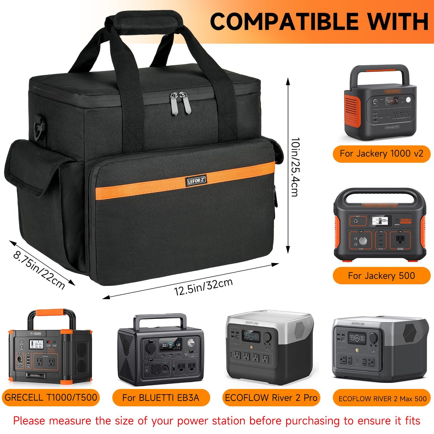 Carrying Case Compatible with Jackery Explorer 500/1000 v2/ECOFLOW River Pro/River 2 Pro/River 2 Max 500 Portable Power Station,Travel Storage Bag Fits for BLUETTI EB3A,Charging Cable and Accessories