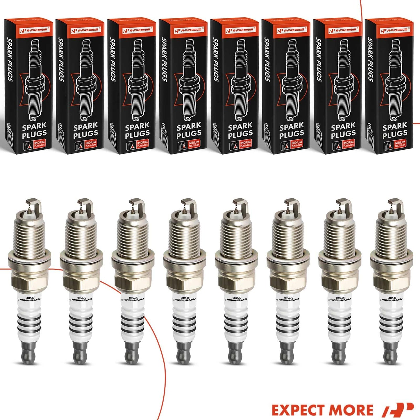 A-Premium Iridium Platinum Spark Plugs Compatible with Chevrolet Silverado 1500, 2500/3500 HD, Tahoe, Camaro, Suburban, Corvette & GMC Sierra 1500, Yukon, Yukon XL & Cadillac Escalade, Pack of 8