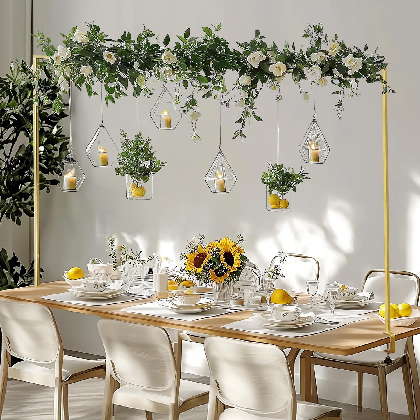 Babenest Over The Table Rod Stand with Clamps Adjustable 47"-98'' Length 9"-40" Height, Metal Flower Hanging Table Arch Stand for Birthday Wedding Party Baby Shower Halloween Christmas Decor (Gold)