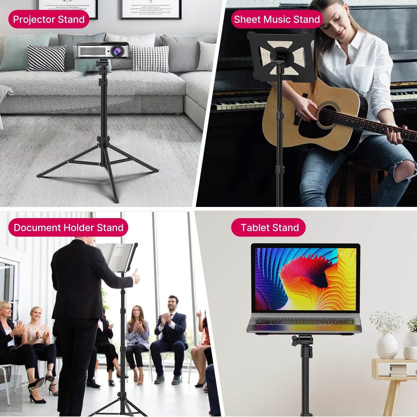 VIJIM LT01 Sheet Music Stand, Desktop Metal Sturdy Music Sheet Projector Stand, Laptop Bible Book Tablet Stand Holder 360° Horizontally Adjustment for Guitar, Ukulele, Violin Players