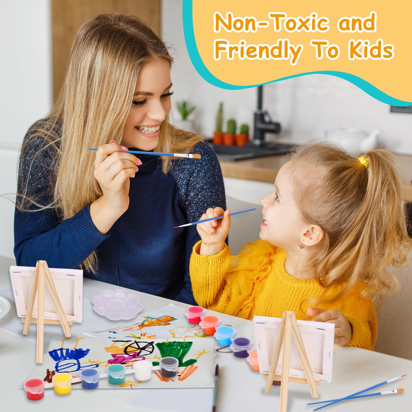 10 Sets Acrylic Paint Kit with 4 x 4 Inch Mini Canvases, Stretched Easel, Acrylic Paint, Palette and Brush, Art Set for Artist Kids Birthday Party Supplies Favors
