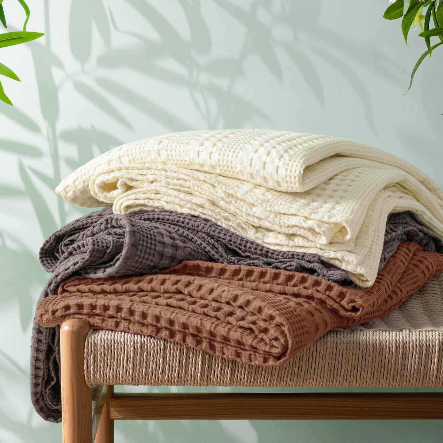 PHF Cooling Waffle Blanket King Size, Lightweight 60% Rayon Derived from Bamboo & 40% Cotton Breathable Summer Blanket for Hot Sleepers, Soft and Luxury for Bed Couch and Sofa, 104"x90", Sage Green