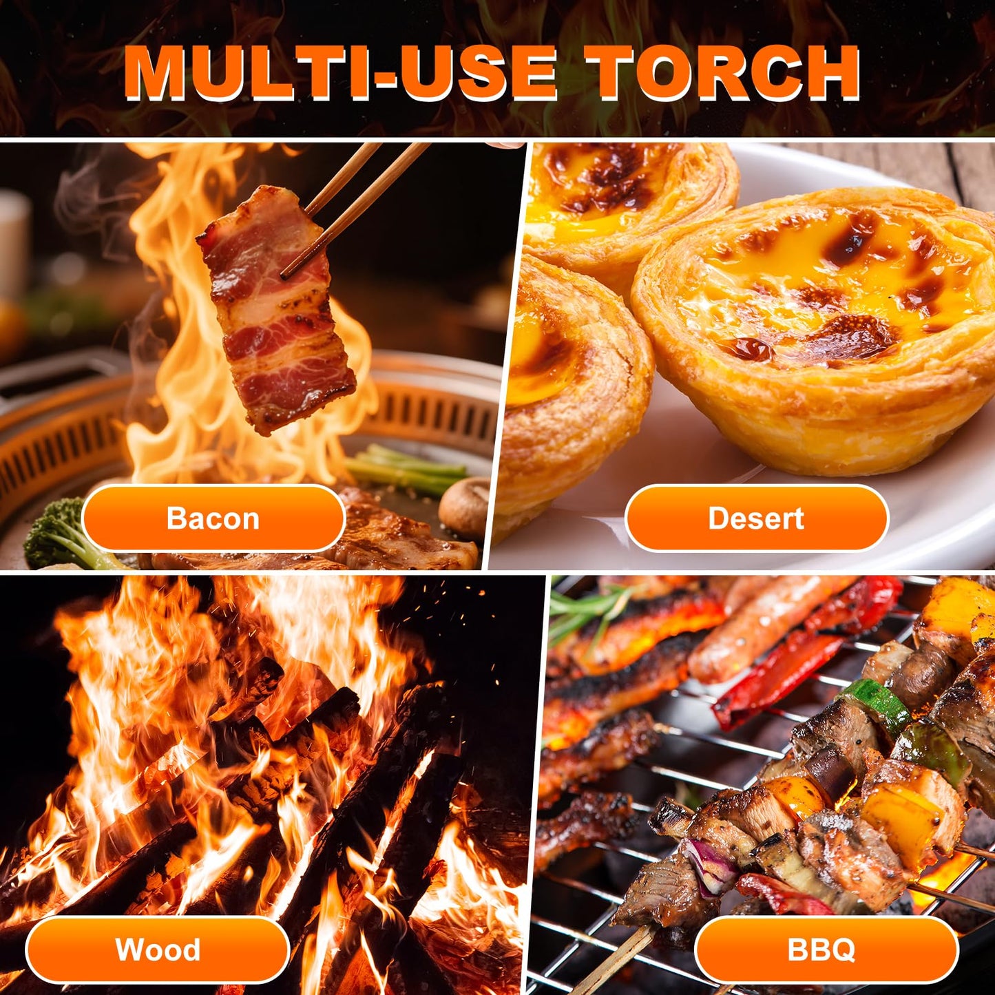 Kitchen Torch, Adjustable Cooking Torch with Built-in Igniter, Powerful BBQ & Kitchen Torches for Cooking, Searing Steak, Charcoal Starter