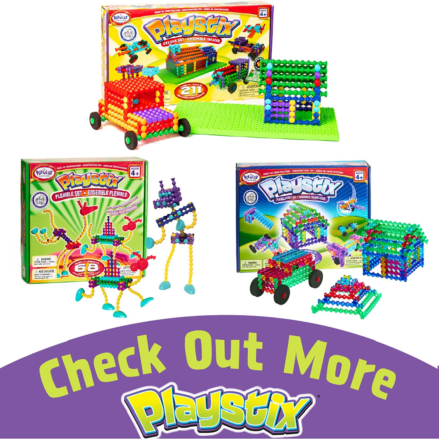 Popular Playthings Playstix Vehicles Set 130 Pieces (Bilingual