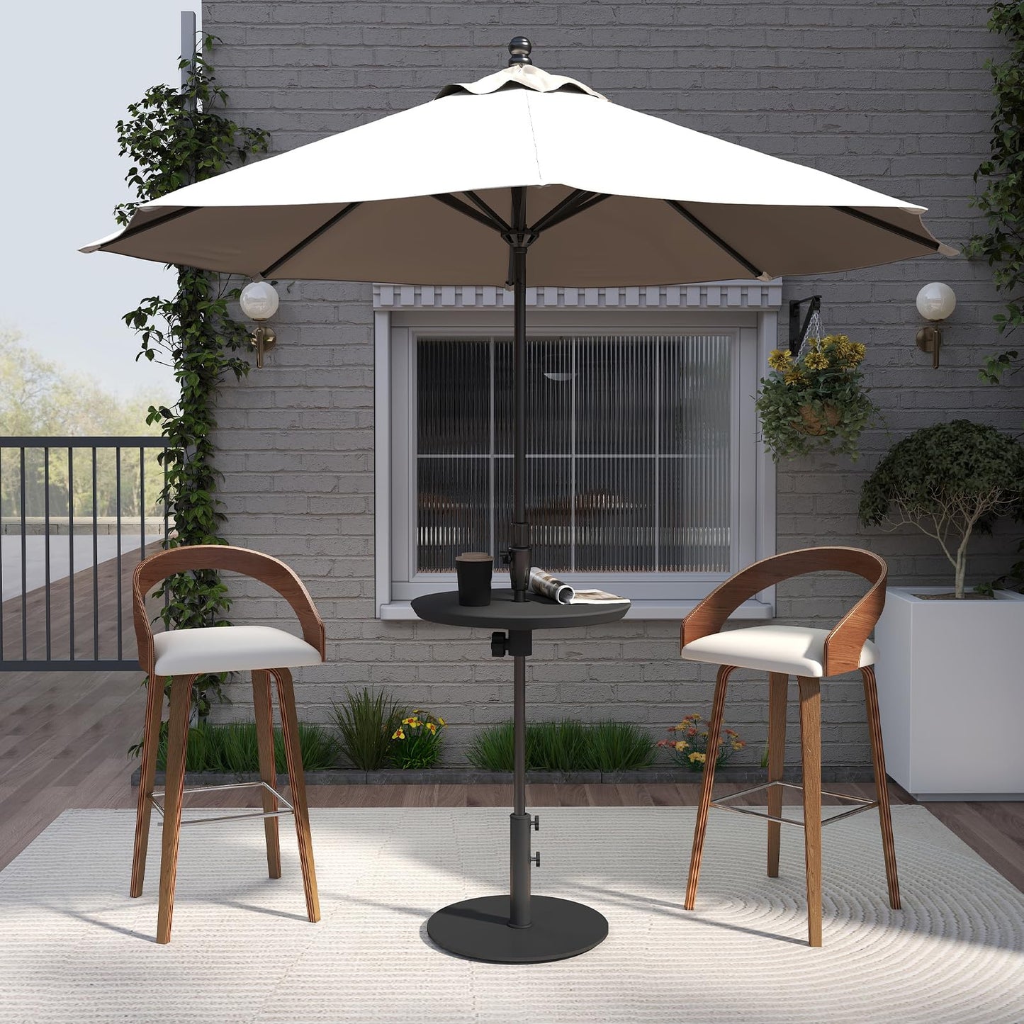 C-Hopetree 20" Patio Outdoor Umbrella Table Tray with 1.5" Hole, Small Round Top for Backyard, Pool, Beach, Deck, Garden, Black