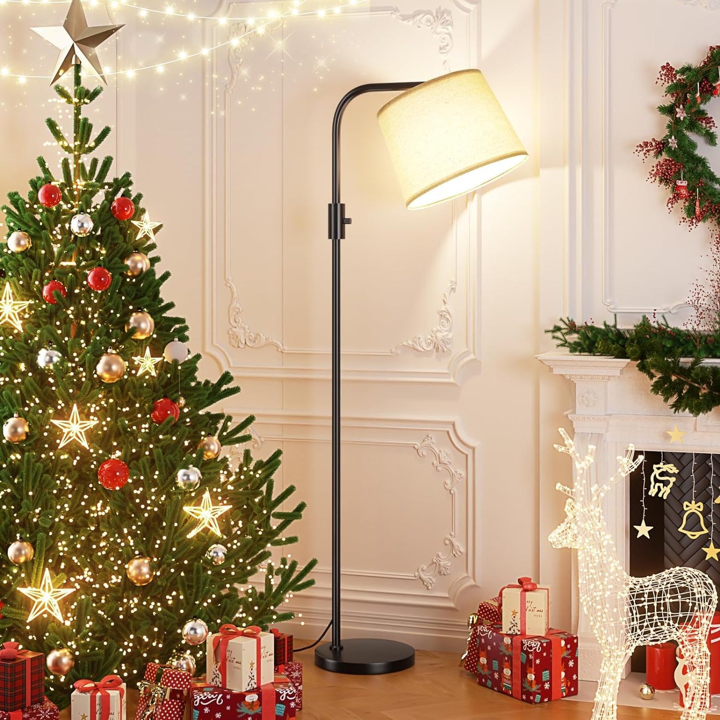 Ambimall ๐
๐ฎ๐ฅ๐ฅ๐ฒ ๐๐ข๐ฆ๐ฆ๐๐๐ฅ๐ Floor Lamp - Floor Lamps 9W ๐๐๐ Light Bulb Included, Standing Lamps for Living Room with Adjust Head, Modern Standing Tall Light Rotary Switch for Office