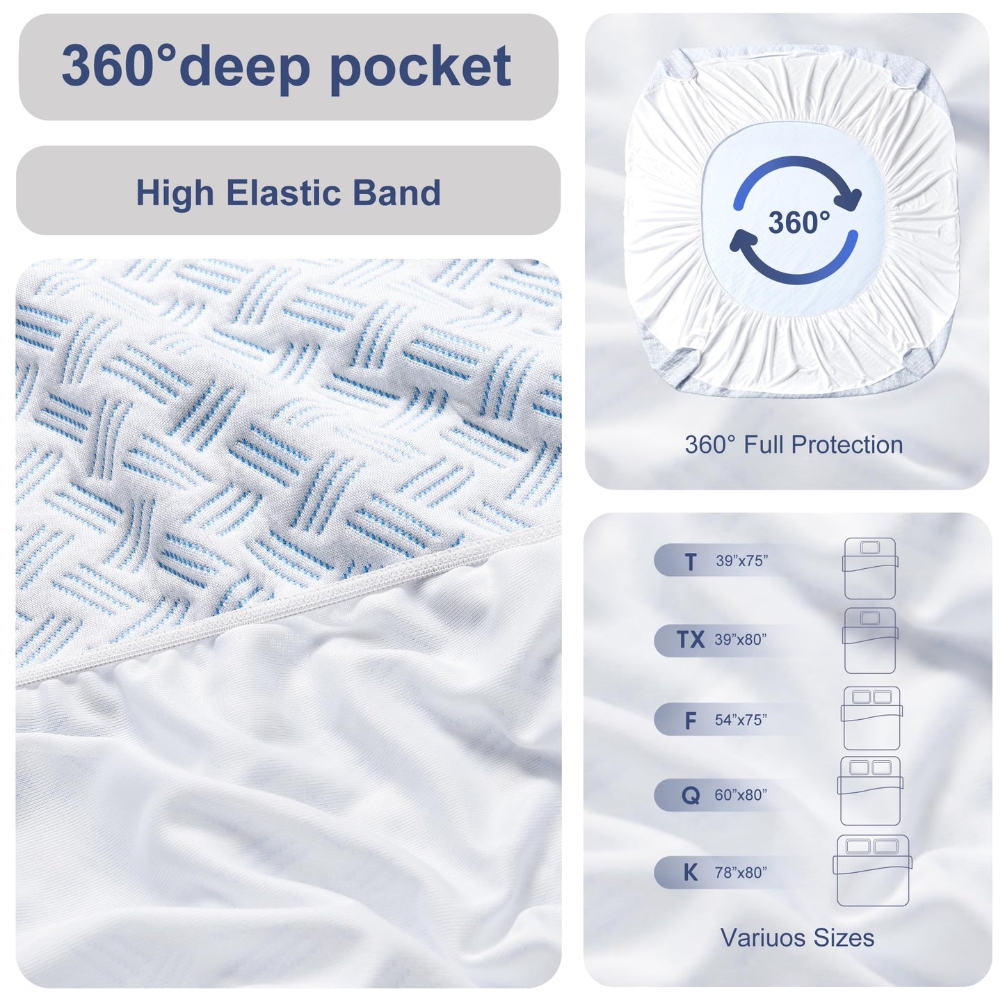ACCURATEX Bamboo Mattress Protector Queen Size-100% Waterproof Breathable&Cooling 3D Air Fabric Mattress Cover -Washable Soft Smooth Noiseless Mattress Pad Cover,16'' Fitted Deep Pocket(60''×80'')