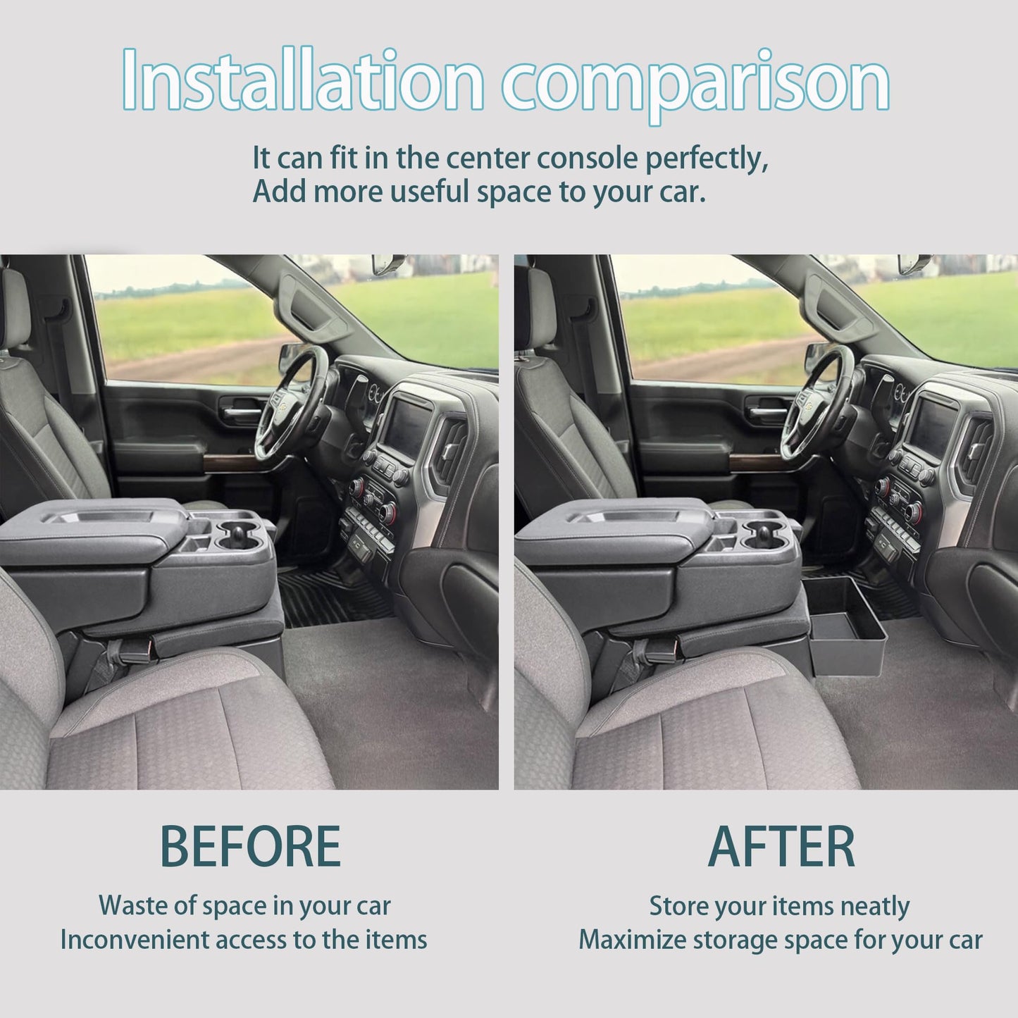 JKCOVER Center Console Hanging Organizer Box Compatible with 2019-2025 Chevy Silverado/GMC Sierra 1500 and 2020-2025 Chevrolet Silverado/Sierra 2500HD 3500HD Accessories(Split-Bench Folding Seat Only)