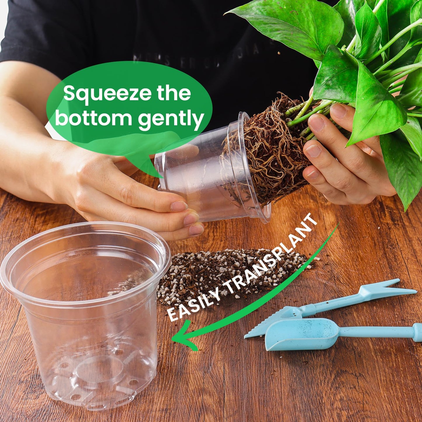 Bluepro 30 Packs 7/5/4 Inch Reinforced Clear Nursery Pots with Drainage Hole, Transparent Variety Pack Plastic Plant Pot Seedling Planter Seed Starter Flower