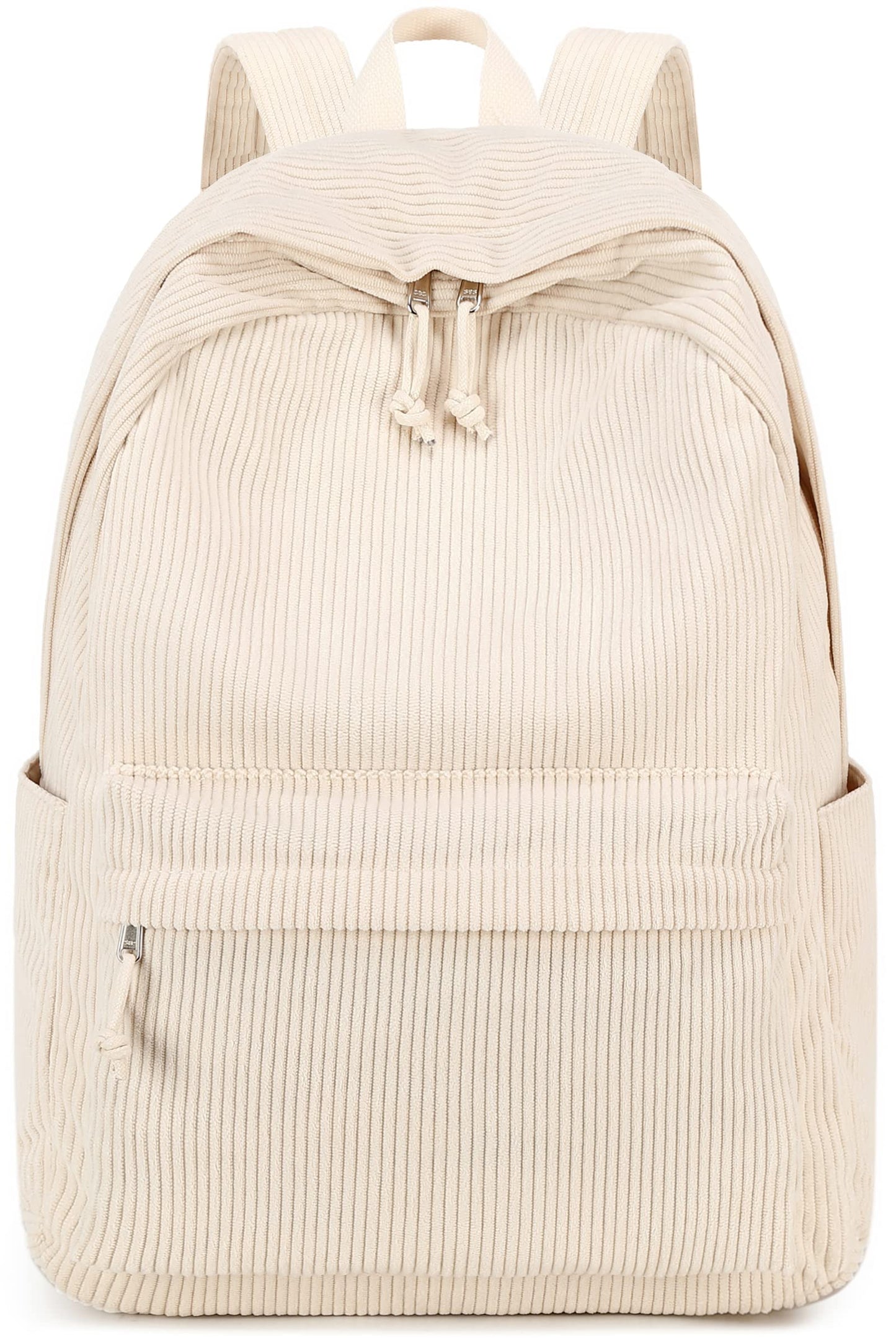 School Backpack for Teens Large Corduroy Bookbag Lightweight Girls Boys Casual High School College Backpacks, Beige, 17 inch, Classic