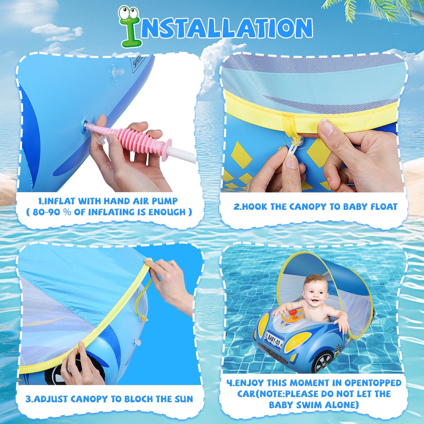 Baby Pool Float with Canopy: Baby Float with UPF50+ Protection Baby Swim Float Tooder Baby Swimming Ring Olycism Toddler Floaties for Aged 18-48 Months