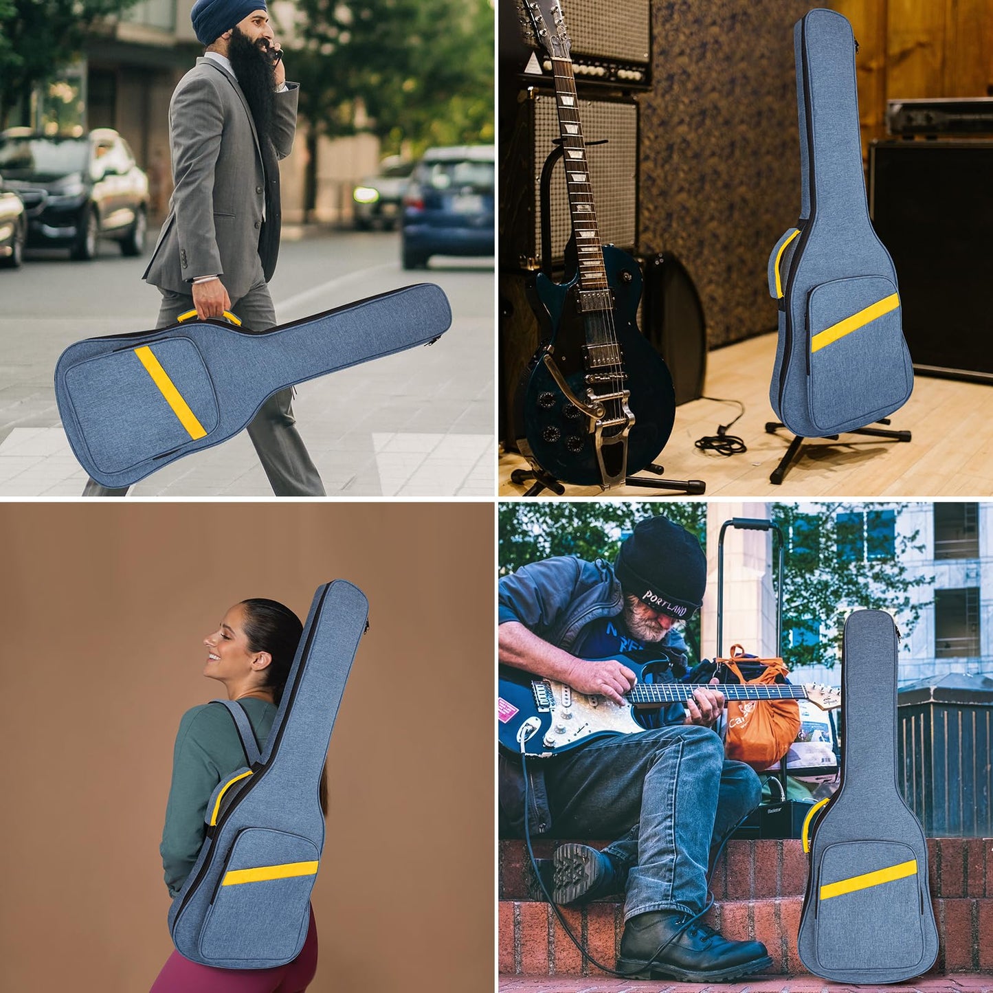 Electric Guitar Bag, Electric Guitar Case Padded Electric Guitar Gig Bag 0.4 Inch Padding Soft Guitar Case with Neck Strap, Back Hanger Loop, Blue