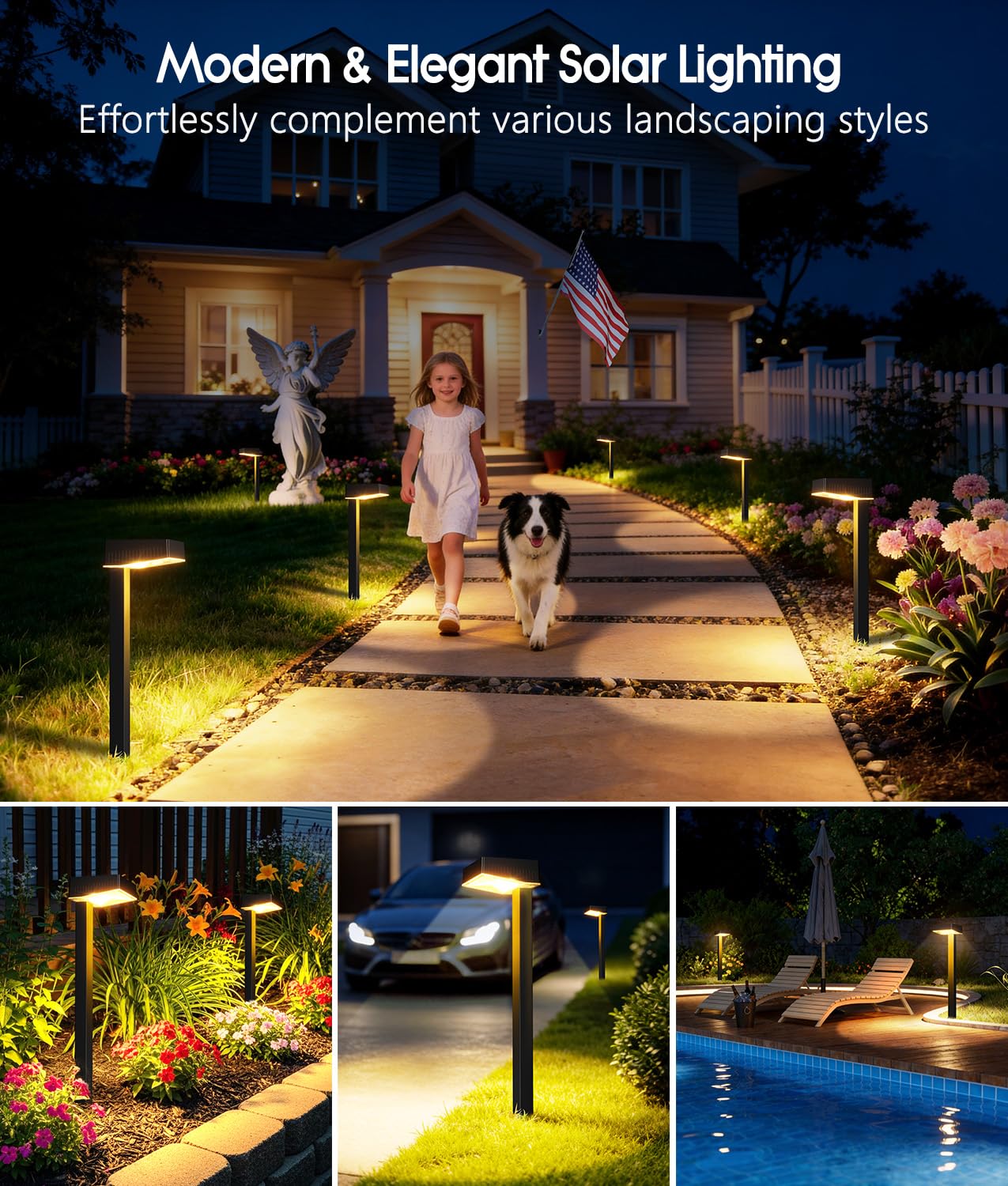 KOOPER Solar Pathway Lights Outdoor, 8 Pack Garden Lights Solar Powered Path Lights with Bigger LED Lens, 2 Light Modes Waterproof Outdoor Solar Light for Yard Driveway Walkway Landscape Patio Lawn