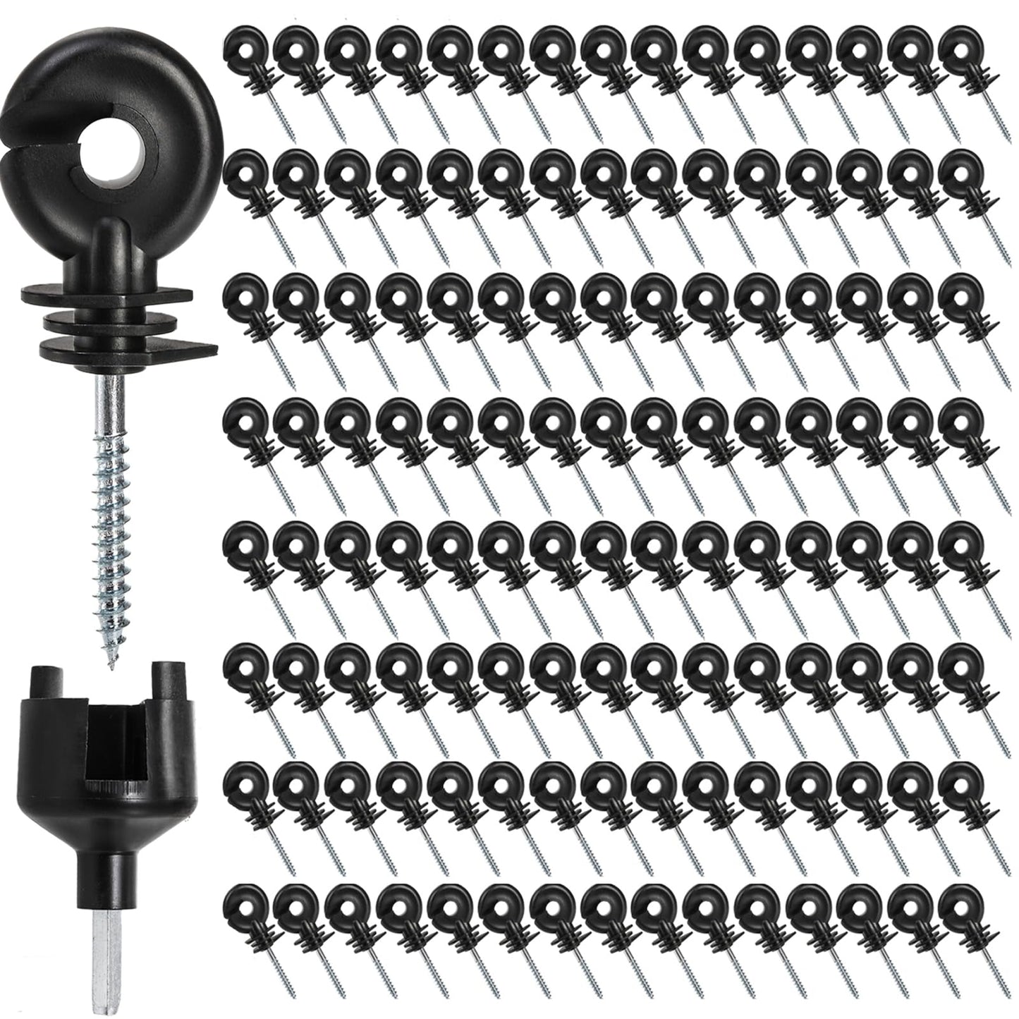 Cididu 120 Pack Electric Fence Insulator, Fence Ring Post Insulator, Screw-in Insulator with Insulator Socket Tool, Wood Post Insulator Grid System Accessories for Farm Animal Agricultural Fencing
