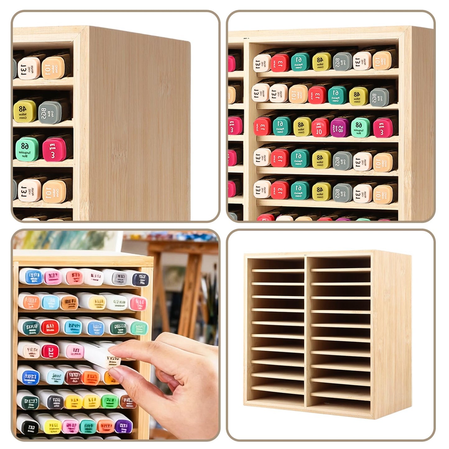 RHBLME Marker Organizer, 176 Capacity Markers Bamboo Pen Holder, 22 Compartments Art Supply Holder for Home Office Desk Classroom