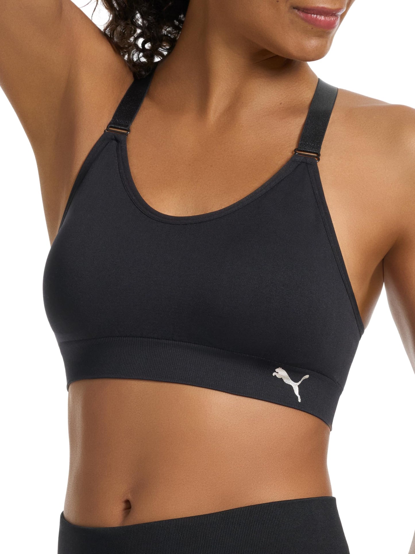 PUMA Women's 2 Pack Seamless Sports Bra, Puma Black/Heather Grey, Medium
