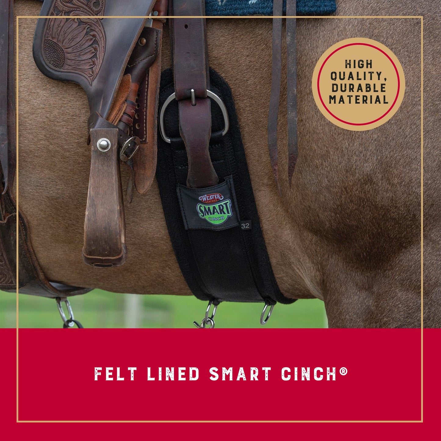 Weaver Equine Straight Smart Horse Cinch, Anti-Slip Felt Lined Saddle Cinch Girth with Smart Cinch Buckle, Western Horse Riding Supplies, Black