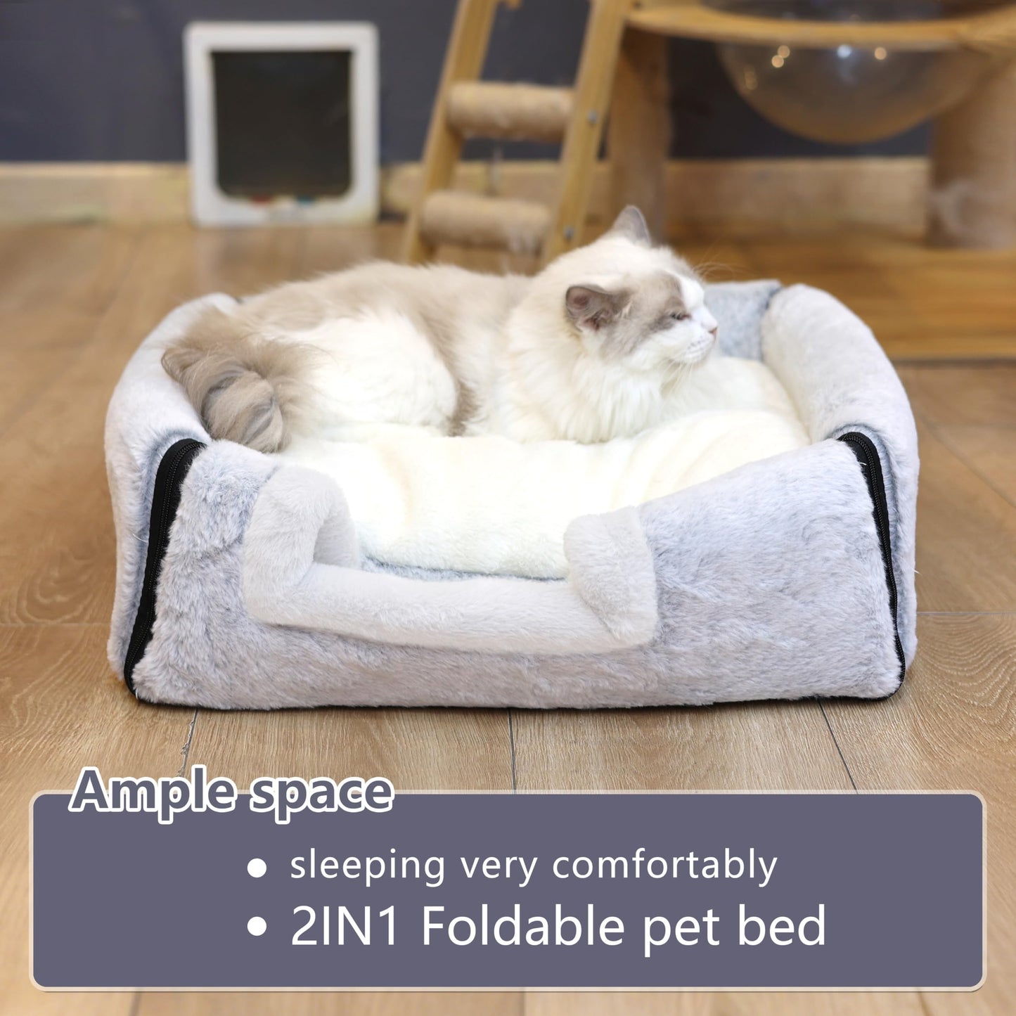 cat beds for Indoor Cats,Soft and Comfortable,Cute cat House,with Removable Washable Cushioned Pillow,Enclosed cat Bed,Kitty pet hut、Hideaway,Small Dog Tent (Gray, L:(20.4"×15.5"×15"))