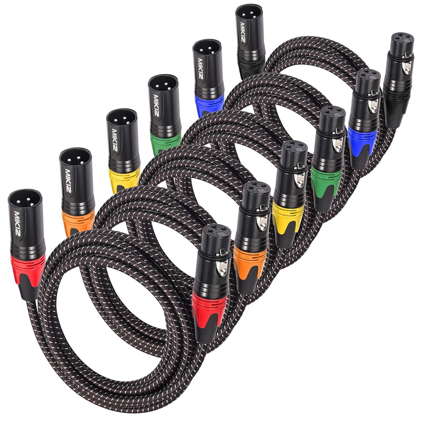MIKIZ XLR Cables Braided 6 Feet/2-Meter 6 Packs - Premium 3 Pins XLR Microphone Cables Balanced XLR Male to Female Audio Cable