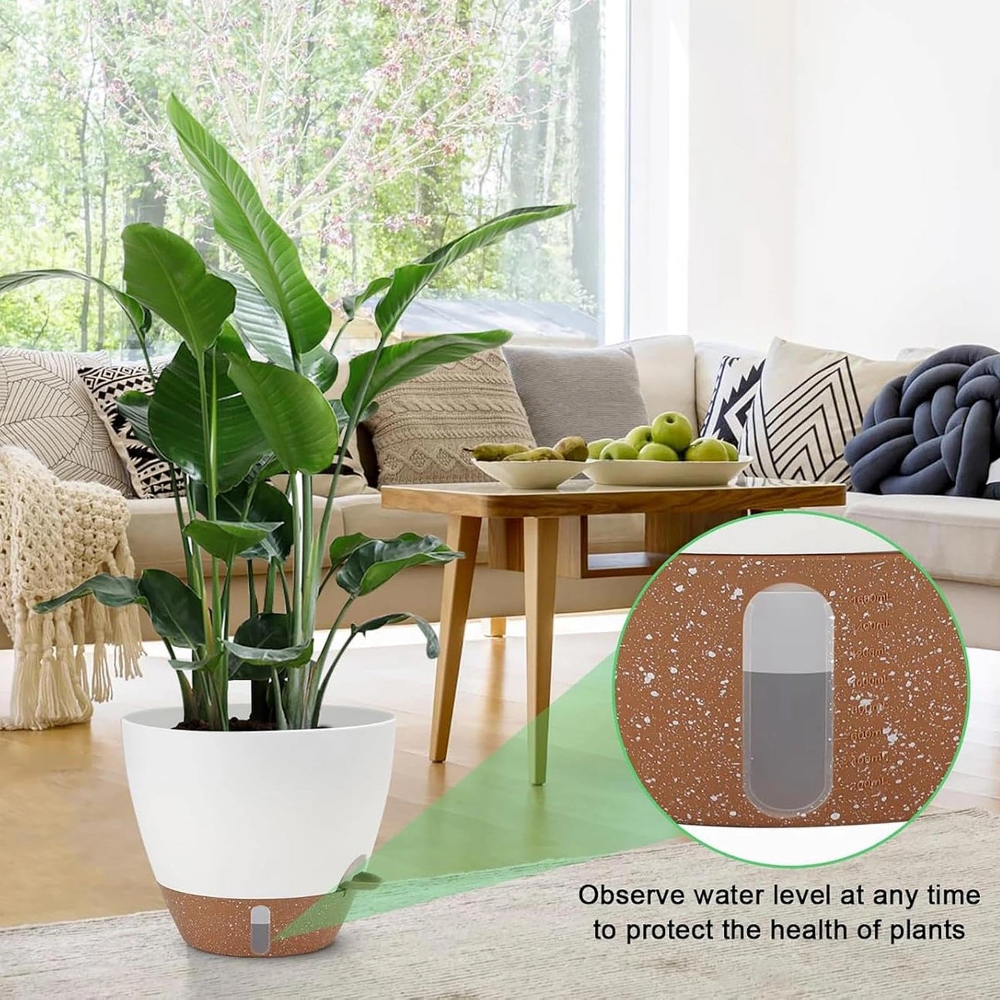 ZMTECH 9/10/12 Inch Self Watering Plant Pots with Watering Lip, Planters with Drainage Holes and Removable Saucer, Plastic Flower Pots for Indoor Outdoor Plants (3 Pack,Pure White)