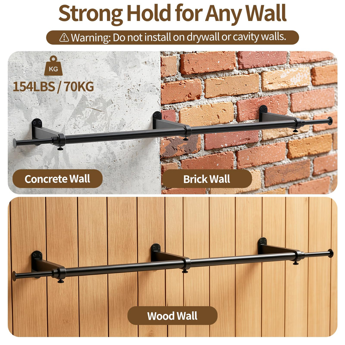 Luxspire Wall Mounted Clothes Rack, Industrial Pipe Clothing Rack, 41" Heavy Duty Extendable Iron Garment Bar, Multi-Purpose Hanging Rods for Clothes Bedroom, Laundry Room, Closet 1 Pack, Black