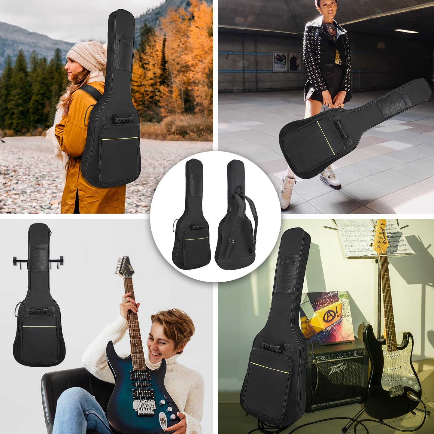 39 Inch Electric Guitar Bag Soft Guitar Case, MUZTOP 6 MM Thick Padded Electric Guitar Gig Bag Waterproof Guitar Backpack with Pockets (Black-CA)
