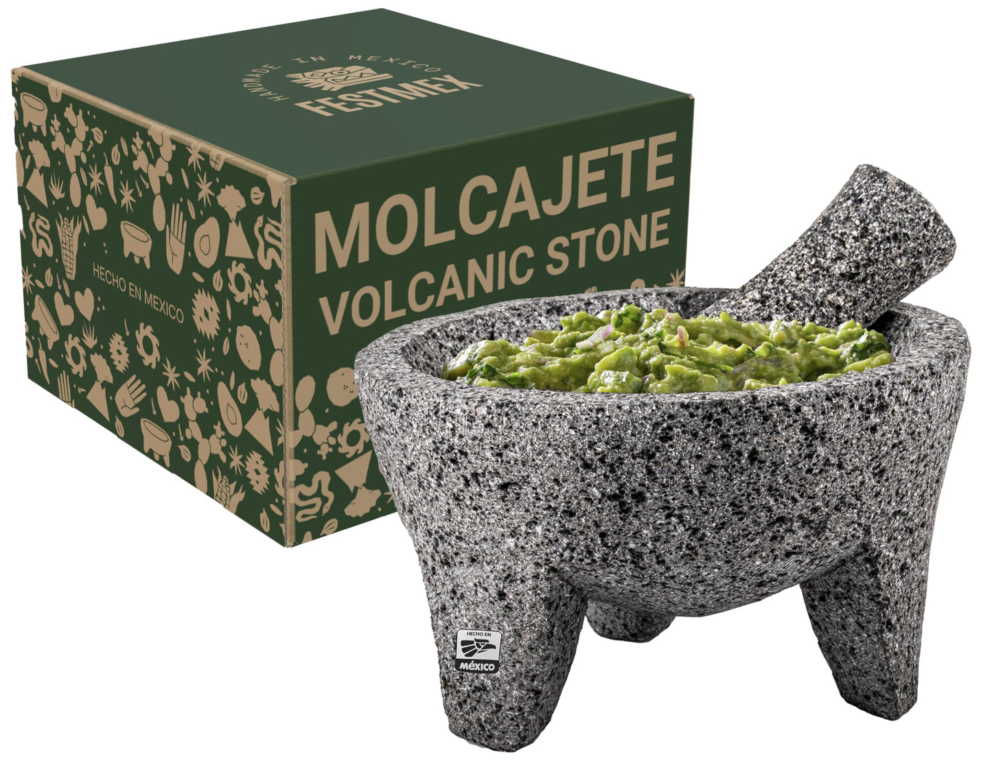 Genuine Handmade Mexican Mortar and Pestle, Molcajete de Piedra Natural Volcanica Stone, Heavy & Durable, Perfect for Homemade Salsas, Guacamole, and other Molcajete Plates | Made in Mexico (8 Inches)