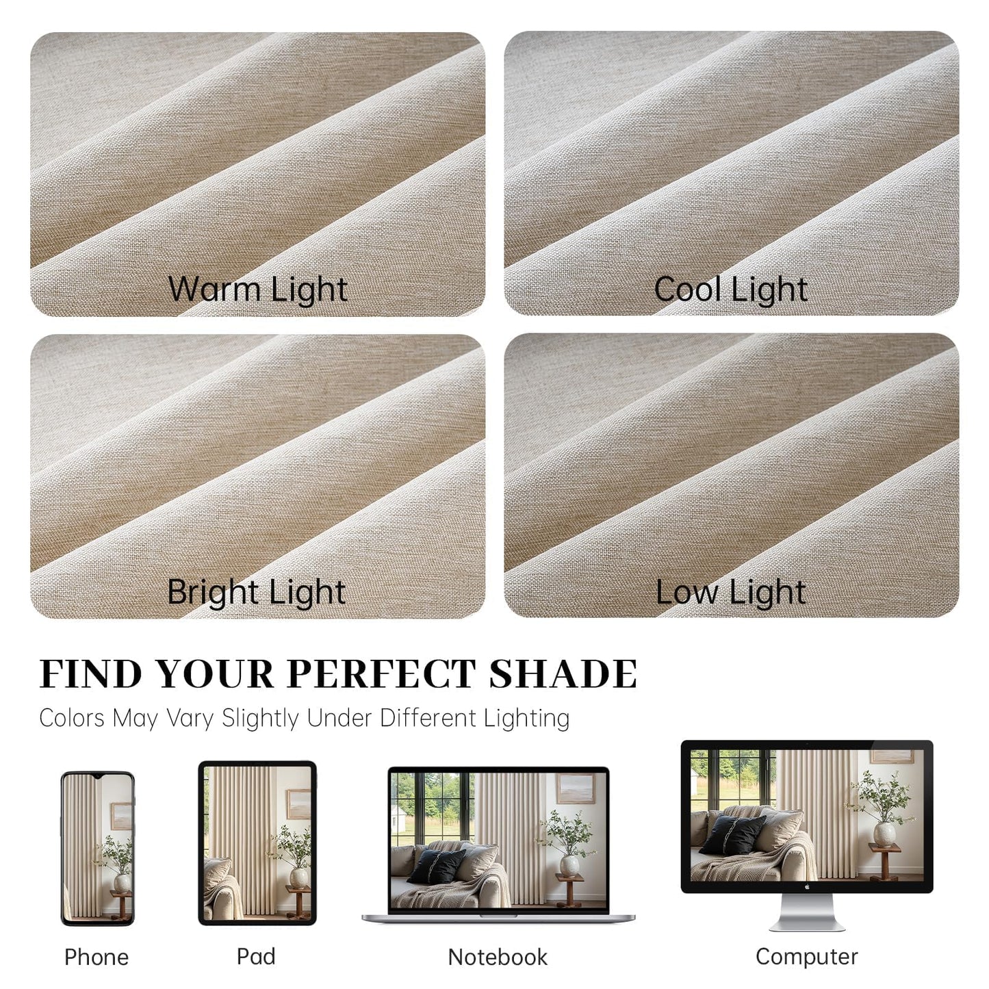 Pinch Pleated Curtains 90 Inches Long 2 Panels Set,Linen Textured Polyester Blend Fabric Aesthetic Advanced Curtain Drapes for Bedroom,7-1/2 ft Length Hooks Rings for Sliding Glass Doors
