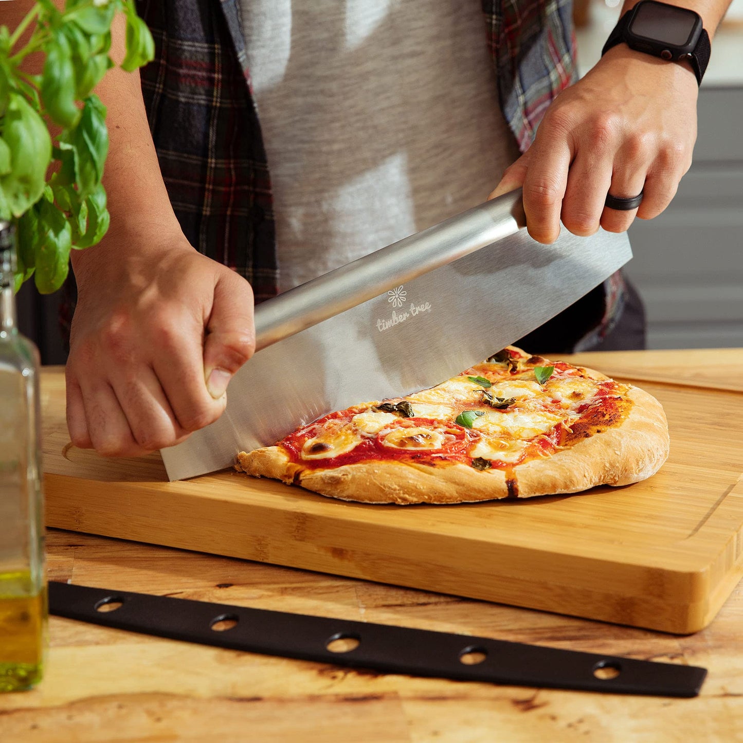 Timber Tree 16 Inch Aluminum Paddle Metal Pizza Peel Shovel with Foldable Wood Handle, 14" Cutter Rocker Blade. Gift Set for Homemade Baking Lovers Like Pizza, Bread and Pastries