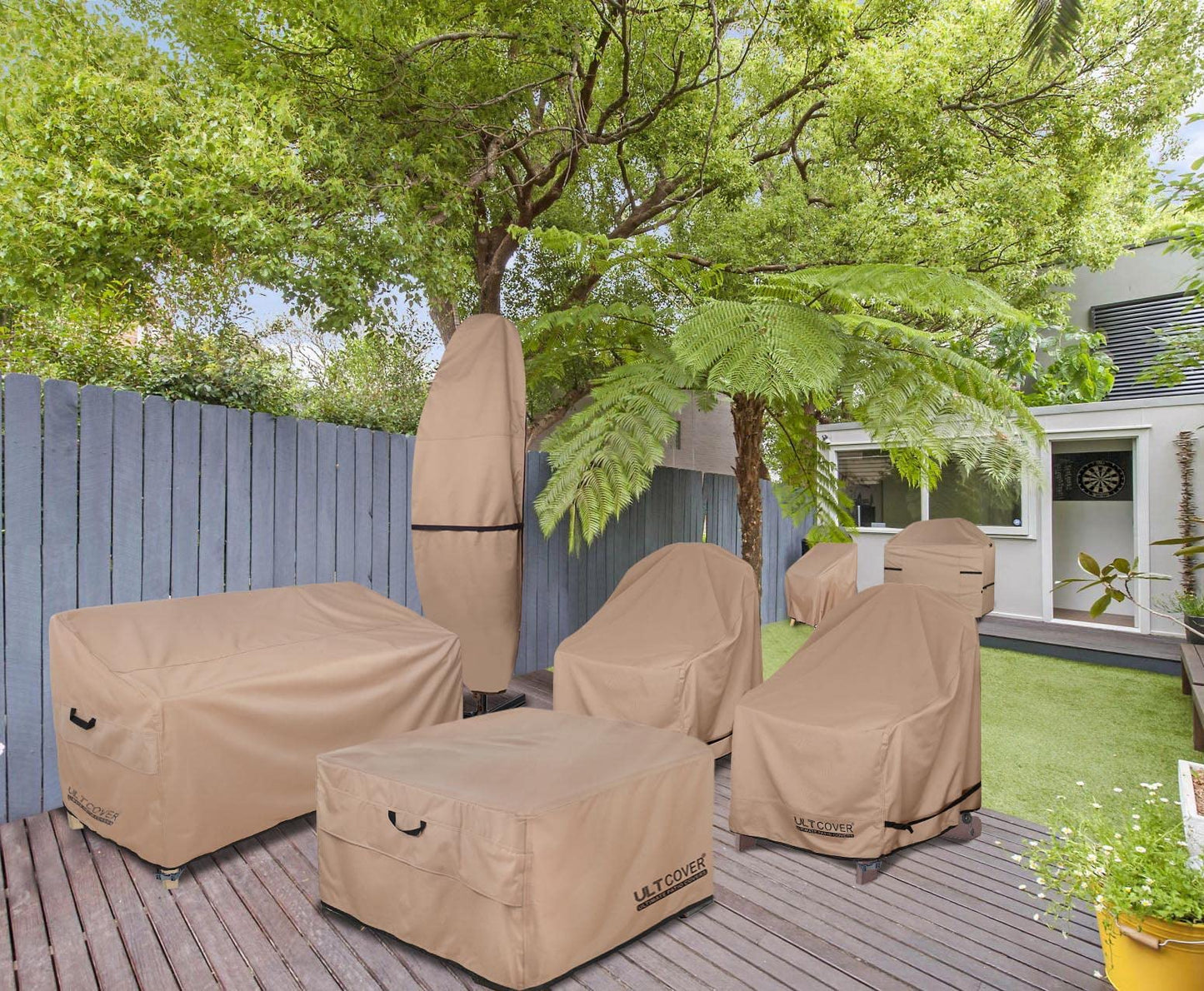 ULTCOVER Patio Parasol 600D Waterproof Outdoor Offset Banana Style Umbrella Cover - Fits Cantilever Offset Umbrella 12-14 Feet