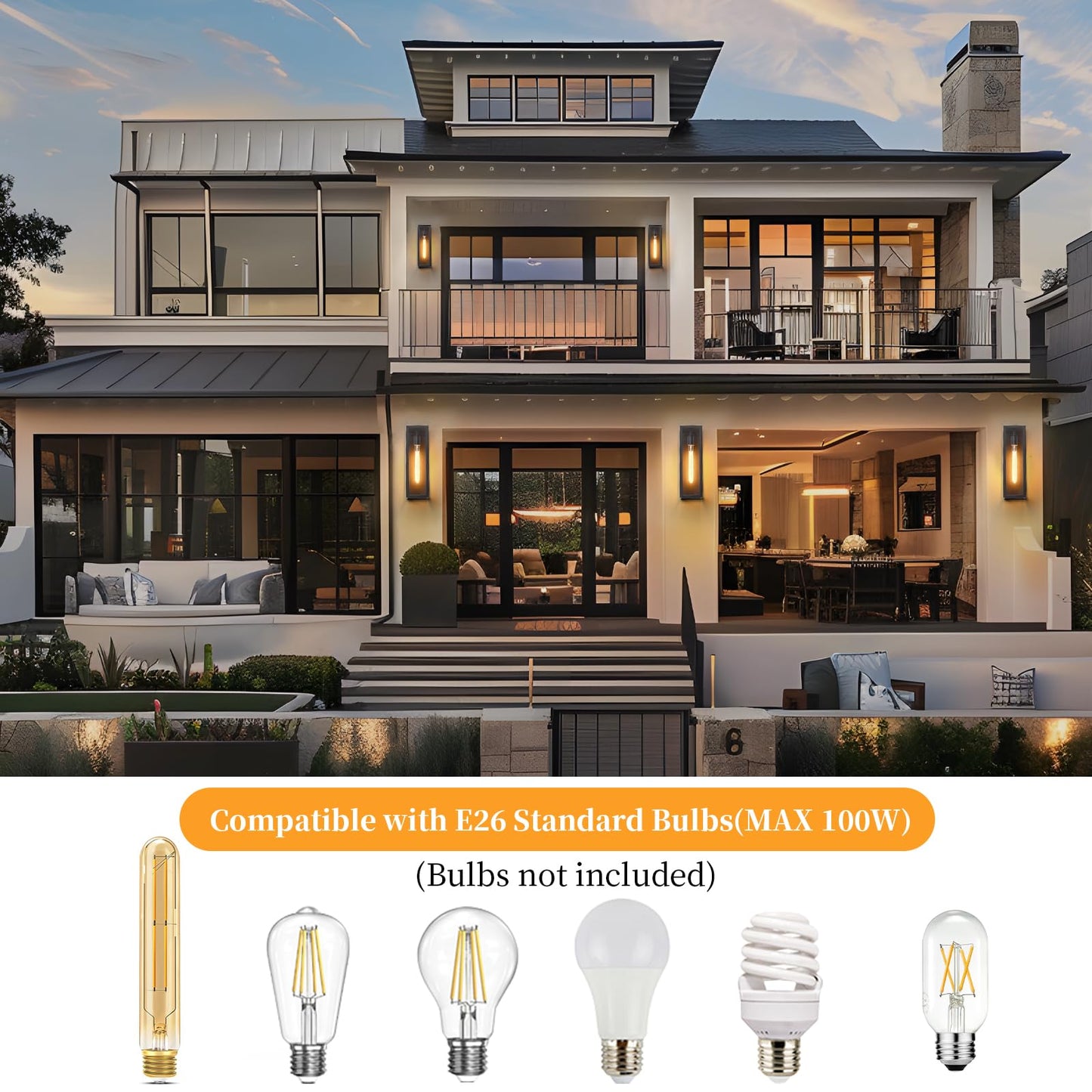 CRIRY 16'' Large Exterior Wall Sconce Lights 2Pack, Waterproof Black Exterior Lighting Fixtures, Modern Porch Lights Outdoor Wall Sconces Outside Coach Lights for Garage House