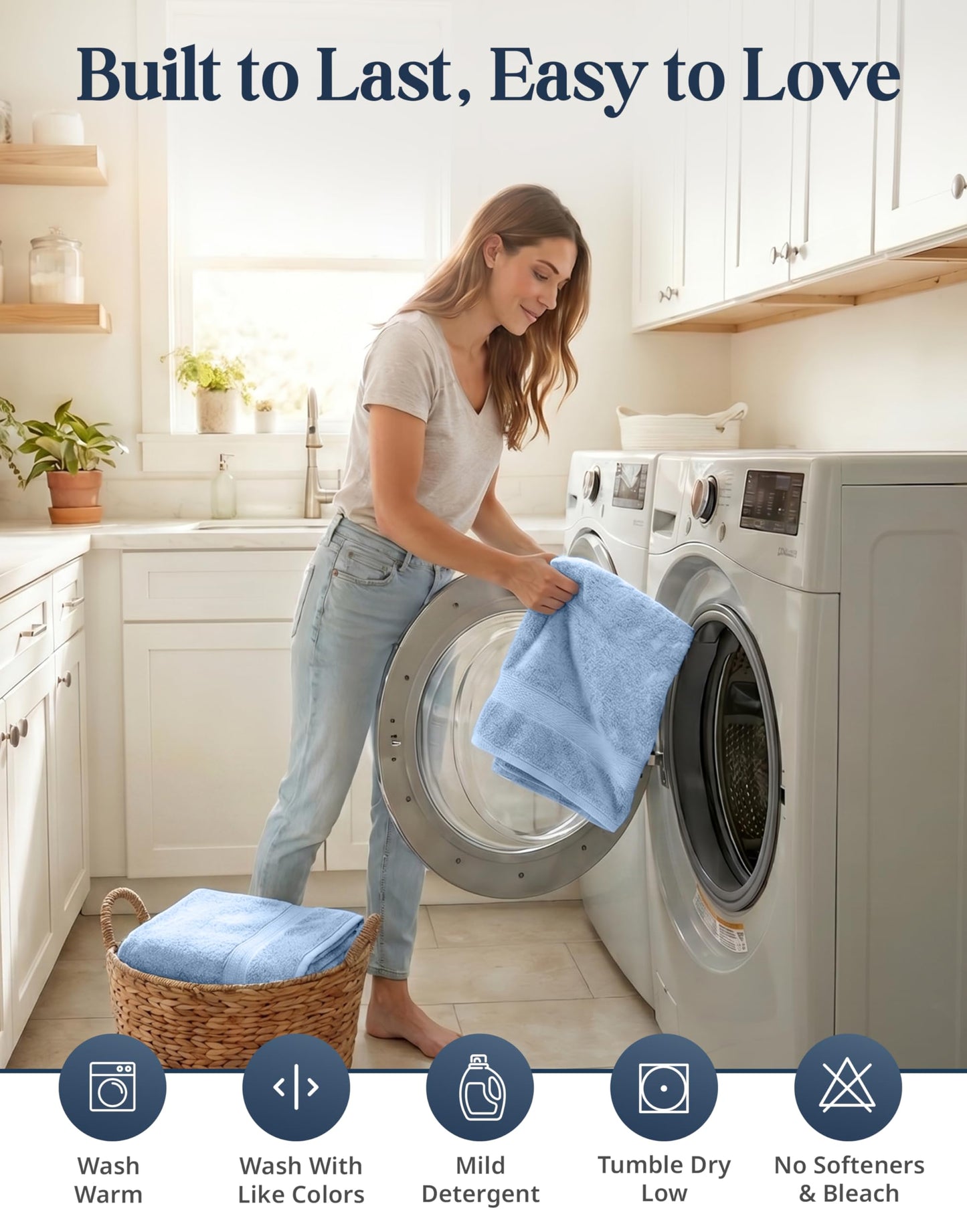 6 Piece Bath Towel Set - 100% Cotton Bathroom Towels, Extra Large Bath Towels, Hotel Towels, 2 Bath Towels Bathroom Sets, 2 Hand Towel for Bathroom, 2 Wash Cloths for Your Body and face - Allure