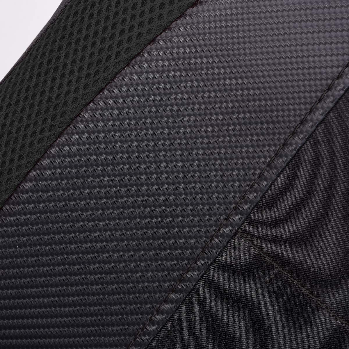 Flying Banner car seat Covers Quality Carbon Fiber Faux Leather Mesh Fabric Sport Low High Back Bucket Back Pocket Arm Rest Car SUV Truck Pick UP (2 Fronts - Low Bucket, Black)