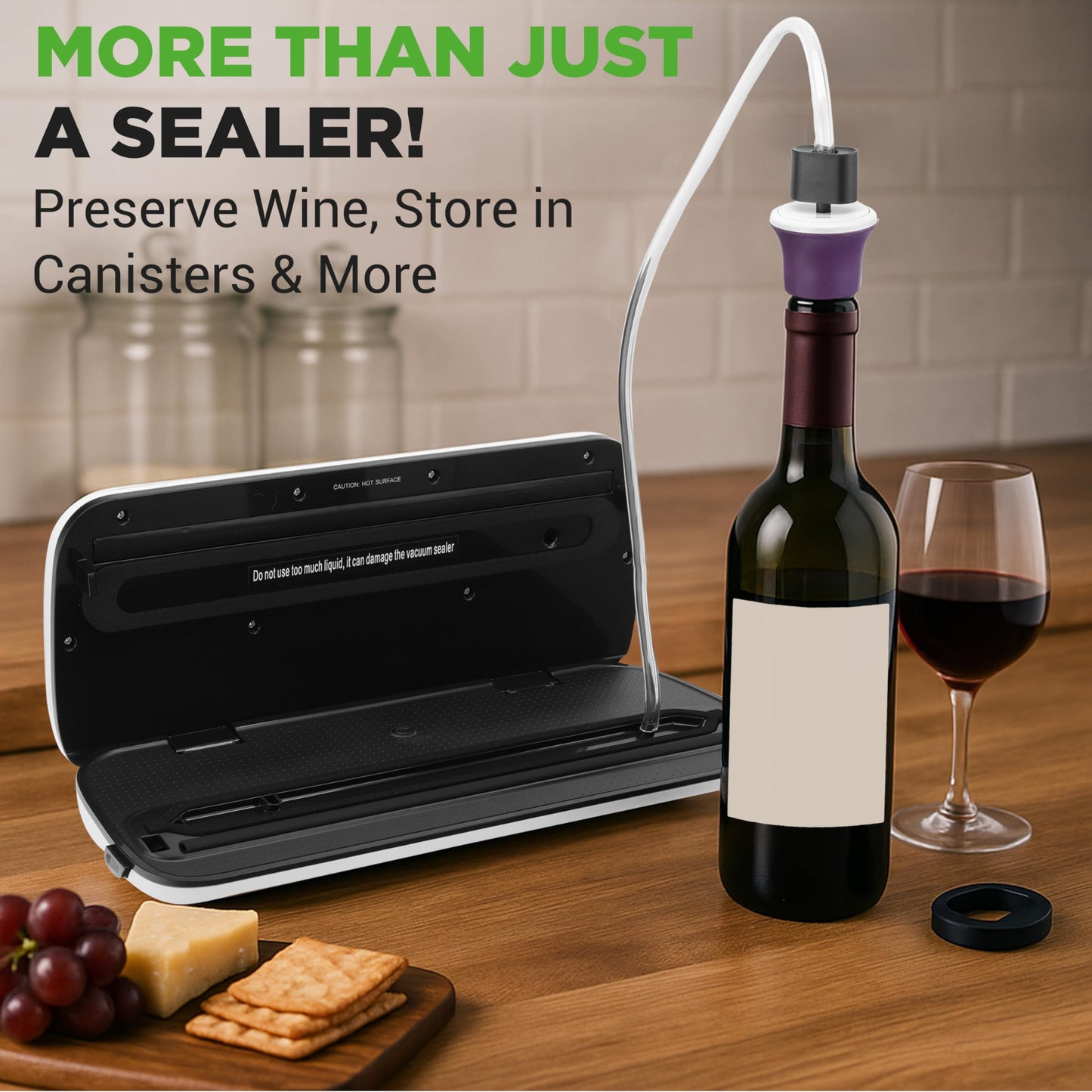 80 kPa Vacuum Food Sealer, Sous Vide Vacuum Sealer Machine, Food Savors, Automatic Air Sealing System for Food, Dry & Moist Modes, Includes Starter Kit w/ Bags & Wine Stopper Cork