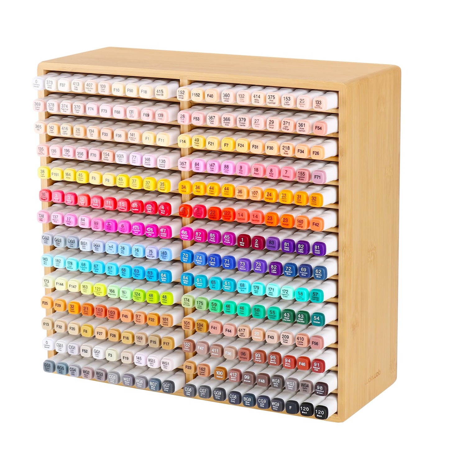 walowalo Bamboo Marker Organizer for 280 Markers Christmas Gifts Durable Pencil Holder Desk Storage Large for Artists Teachers Students Classroom Birthday Gifts No Assembly Required 28-Compartments