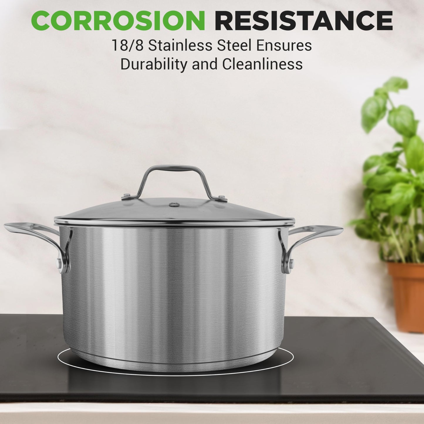 NutriChef 6-Quart Stainless Steel Stockpot – 18/8 Food Grade Heavy-Duty Induction-Compatible Pot with See-Through Lid, Ideal for Stews, Broths, Simmering & Soups, Dishwasher Safe